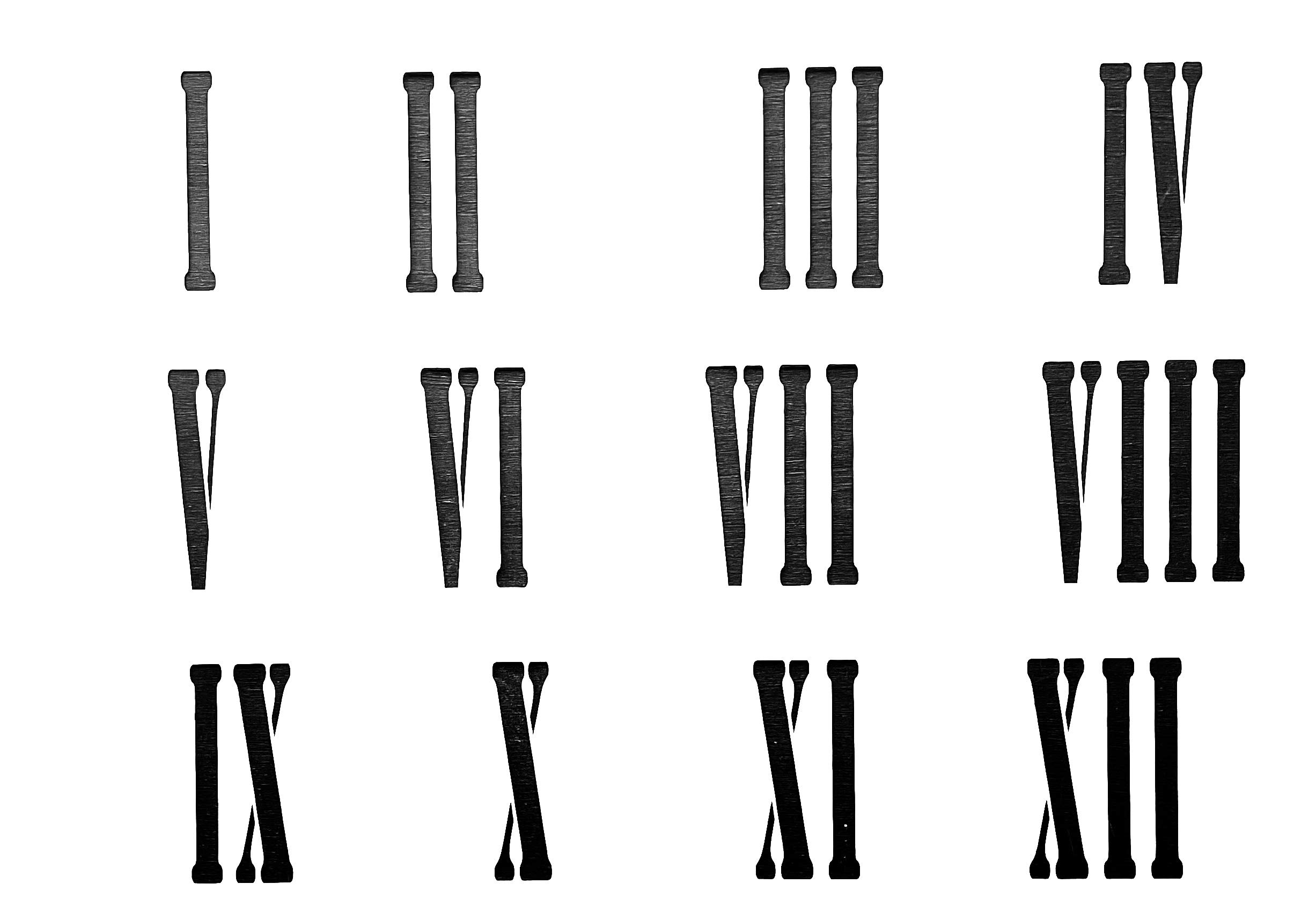 Roman Numbers 1-12 re-usable Stencil Template A4 - Numbers Height 40mm