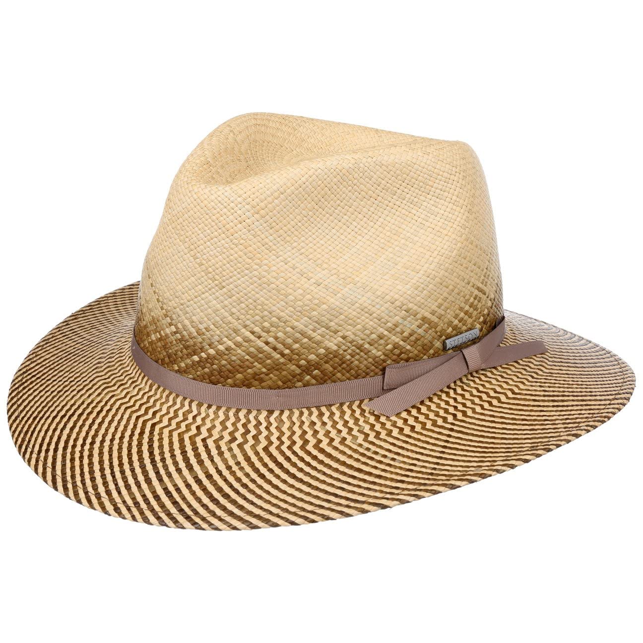 Stetson Sombrero Panamá Striped Brim Mujer/Hombre - Made in Ecuador de Playa Sol Paja con Banda Grosgrain Primavera/Verano