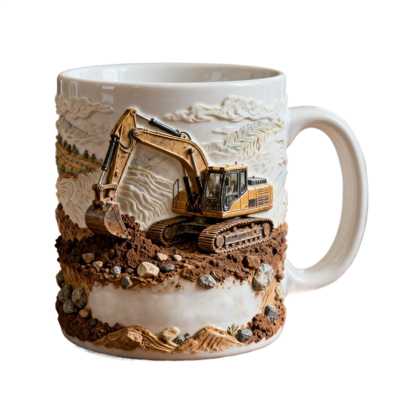 Taza de café de cerámica 330ml con relieve de excavadora para espresso té y leche