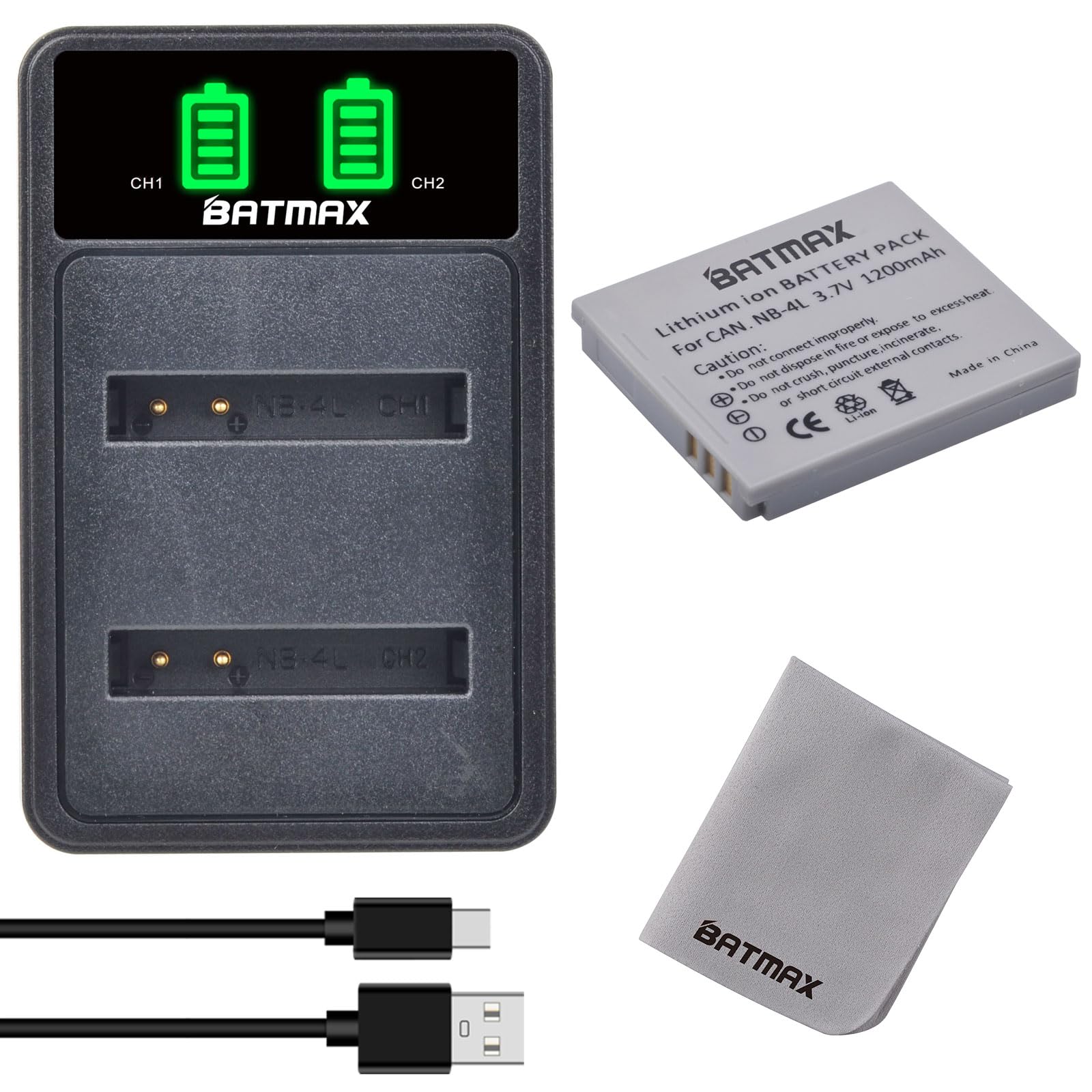 Batmax NB-4L NB 4L Battery and USB Battery Charger for Canon IXUS 40 30 50 60 70 80 i5 i7 PowerShot SD40 SD30 SD200 SD300 SD400 SD600 SD630 SD750 SD1100 IS SD940 SD1000 TX1 ELPH 100 HS 300 310 330