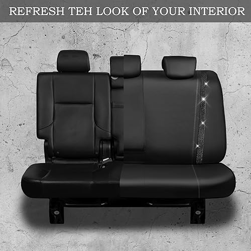 Miniatura 283 de CAR PASS Funda de asiento trasero de cuero y diamantes de imitación brillantes, impermeable, diseño de diamante brillante, ajuste universal, tiras