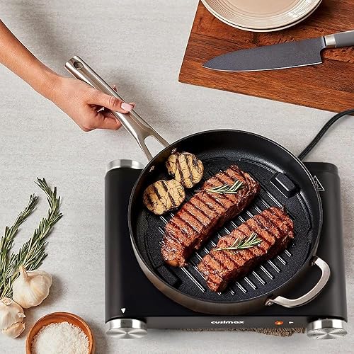 Vista 44 de CUSIMAX Placa de cocción doble de 1800 W, quemador doble de encimera de acero inoxidable plateado, portátil, eléctrico, placas de cocción de hierro