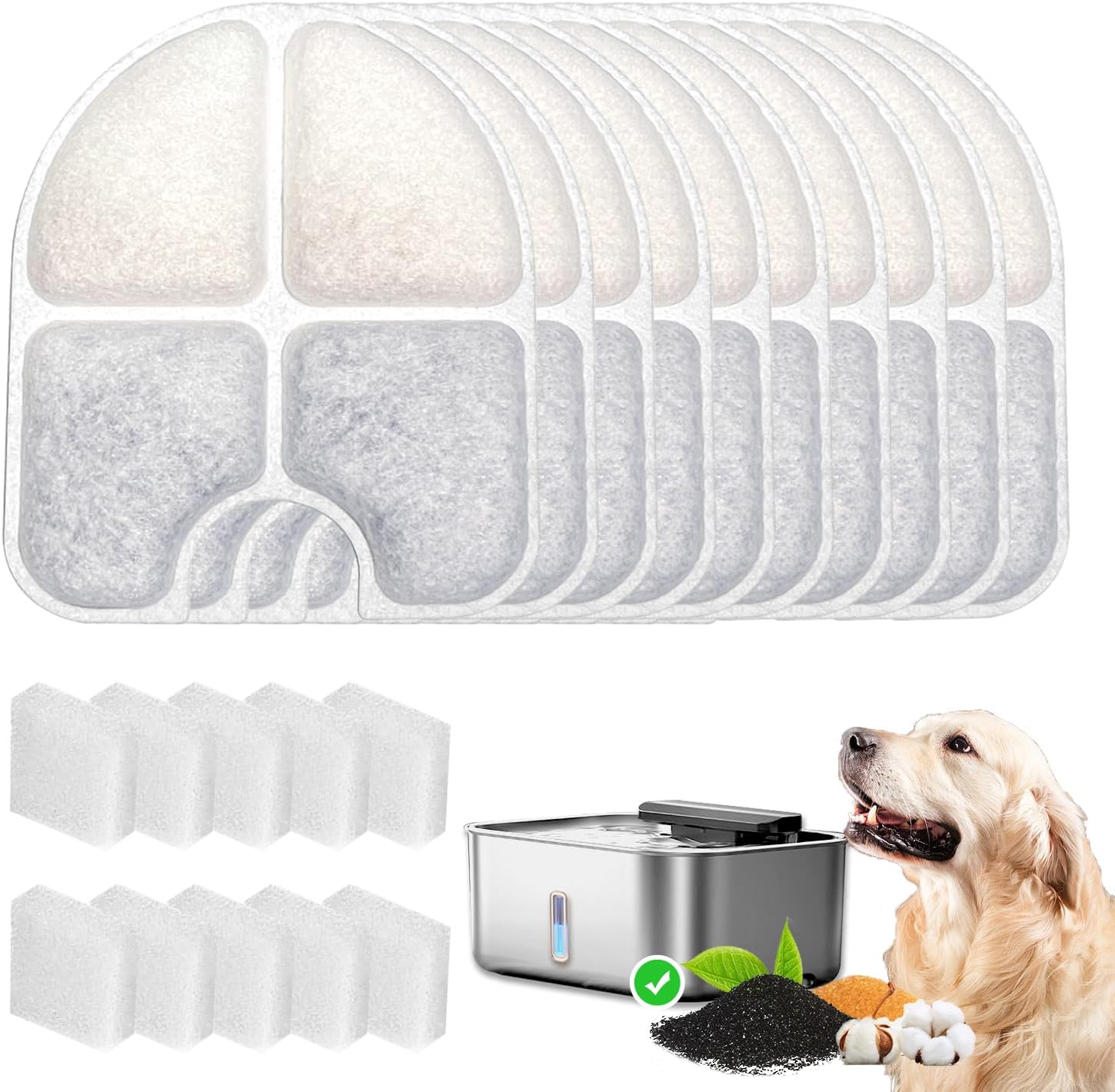 Product image of 10 Pack Replacement Filters for FEELNEEDY 3Gal/12L Dog Water Dispenser (FN-W13), 5 Month Set for Large Dogs Water Bowl Dispenser, Includes 10 Filters & 10 Sponges