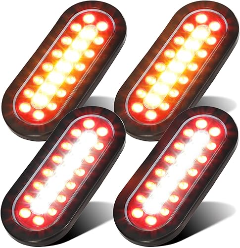 Partsam 4 unidsset de 6.3 pulgadas ovalada camión remolque LED luces de freno traseras luces traseras corriendo luces de marcha atrás rojas y