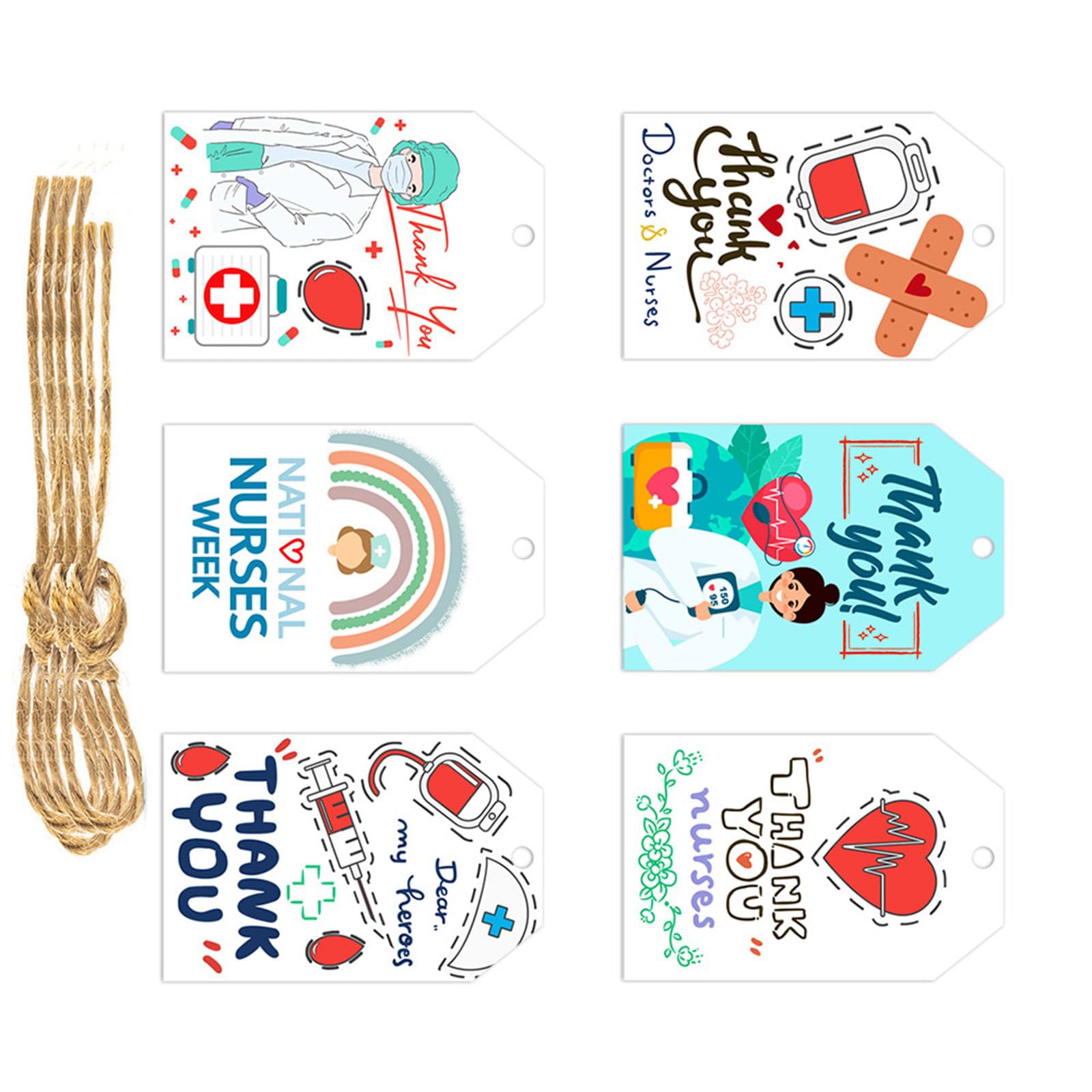 Xjdzineq 60Pcs Nurse Day Decoration Thank You Labels Hanging Pendant for Medicals Party and National Nurses Week Medicals Staff Celebration Decoration