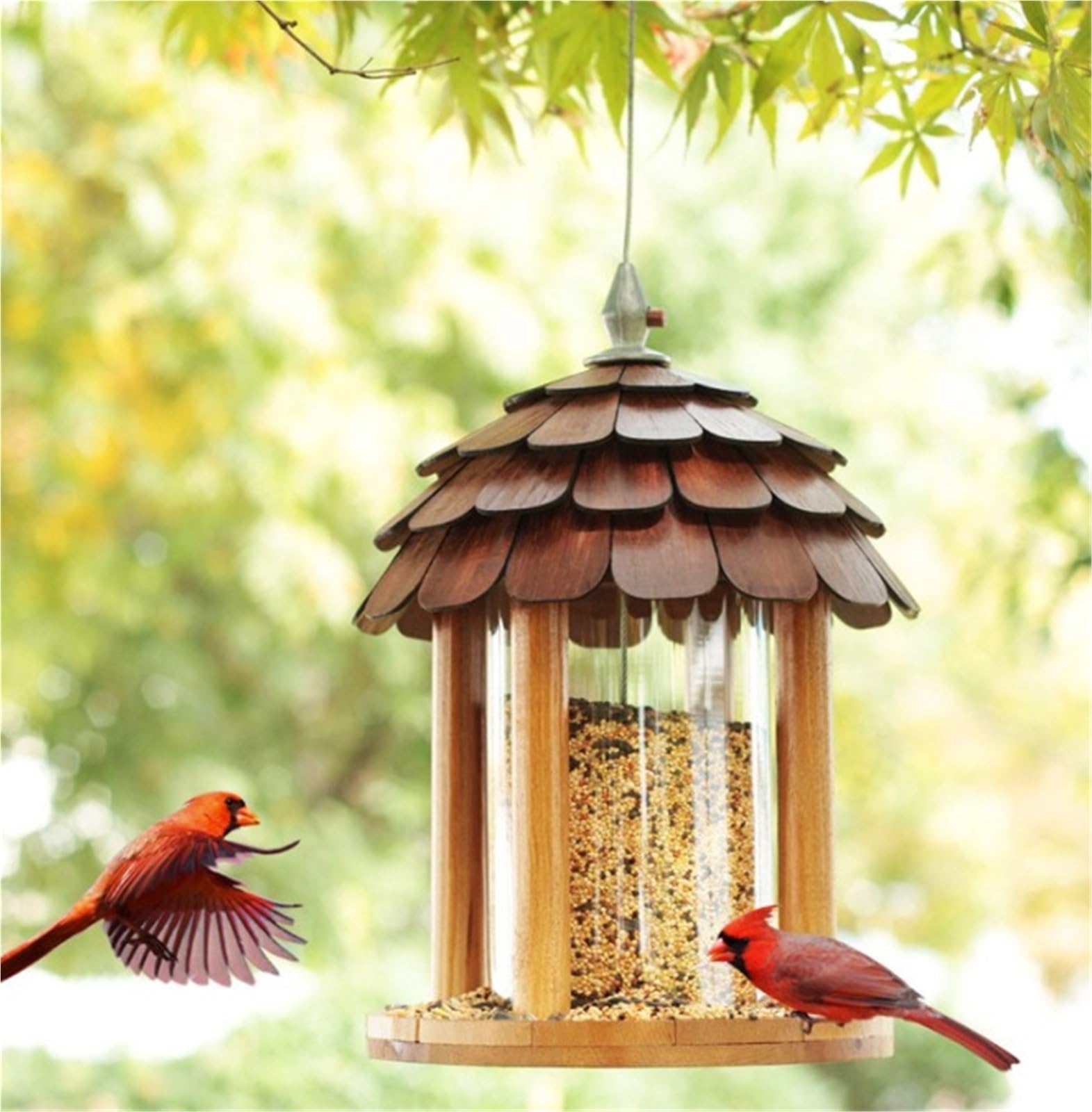 Holz-Vogelfutterstation for den Außenbereich, Vogelbeobachtungs-Fütterungsgerät for Wildvögel, schützt und füttert Vögel im Garten der Villa im Innenhof