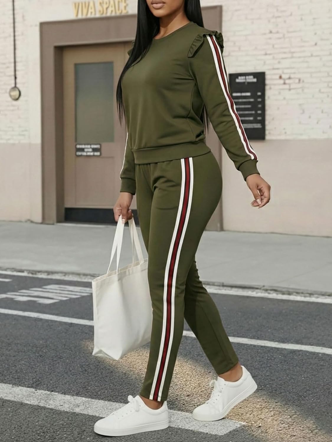 Akmipoem Women's 2 Piece Outfits Ruffle Sleeve Sweatshirt and Pants Sweatsuits Set Tracksuits - Image 6