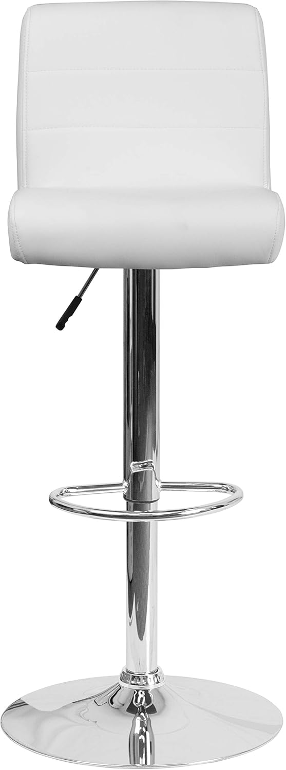 Flash Furniture Marietta 2 Pack Contemporary White Vinyl Adjustable Height Barstool with Rolled Seat and Chrome Base
