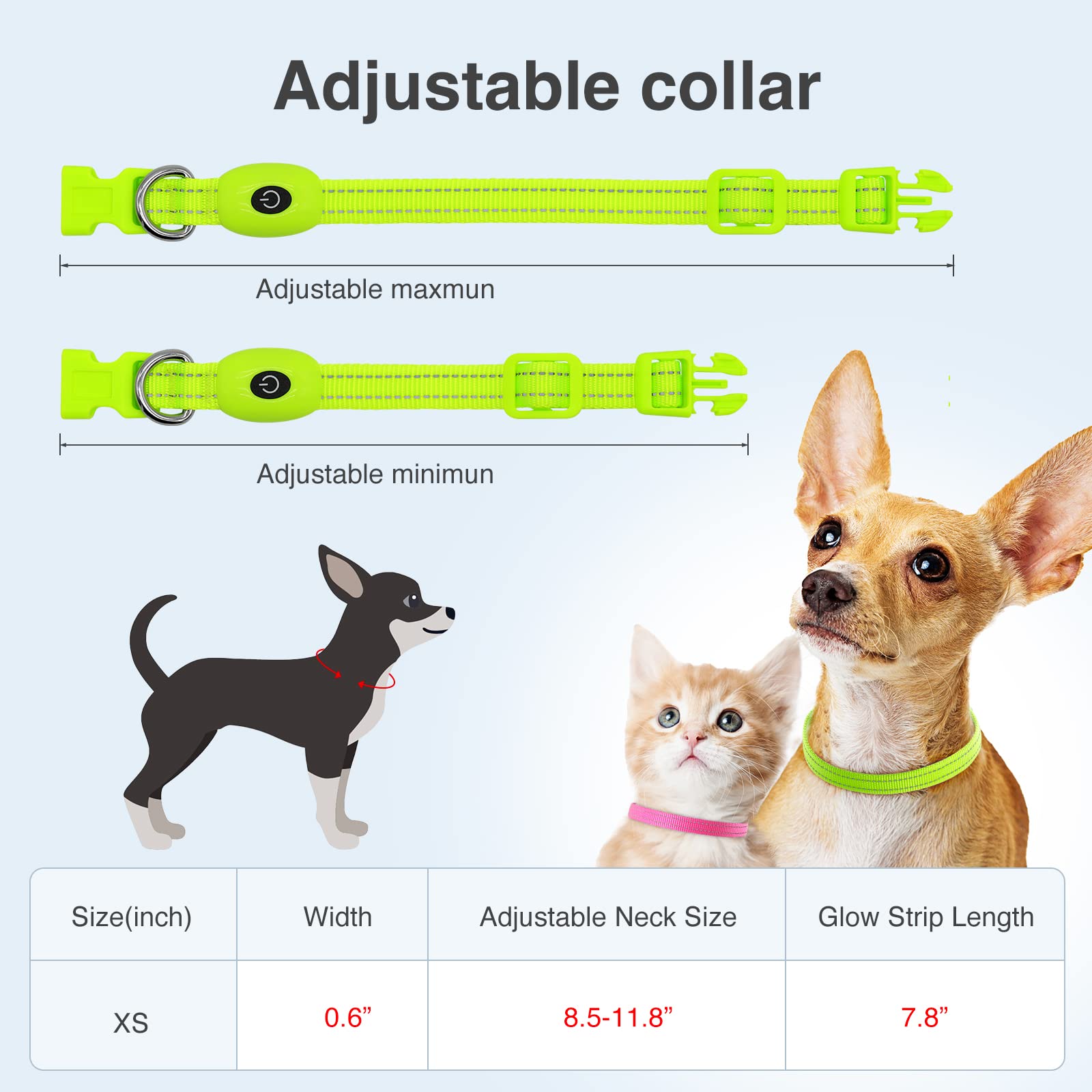 YFbrite Leuchtende Hundehalsbänder, USB Wiederaufladbares LED-Hundehalsband, Verstellbares LED-Katzenhalsband, langlebiges Blinkhalsband für Katzen, Welpen, kleine, mittelgroße und große Hunde (Grün,
