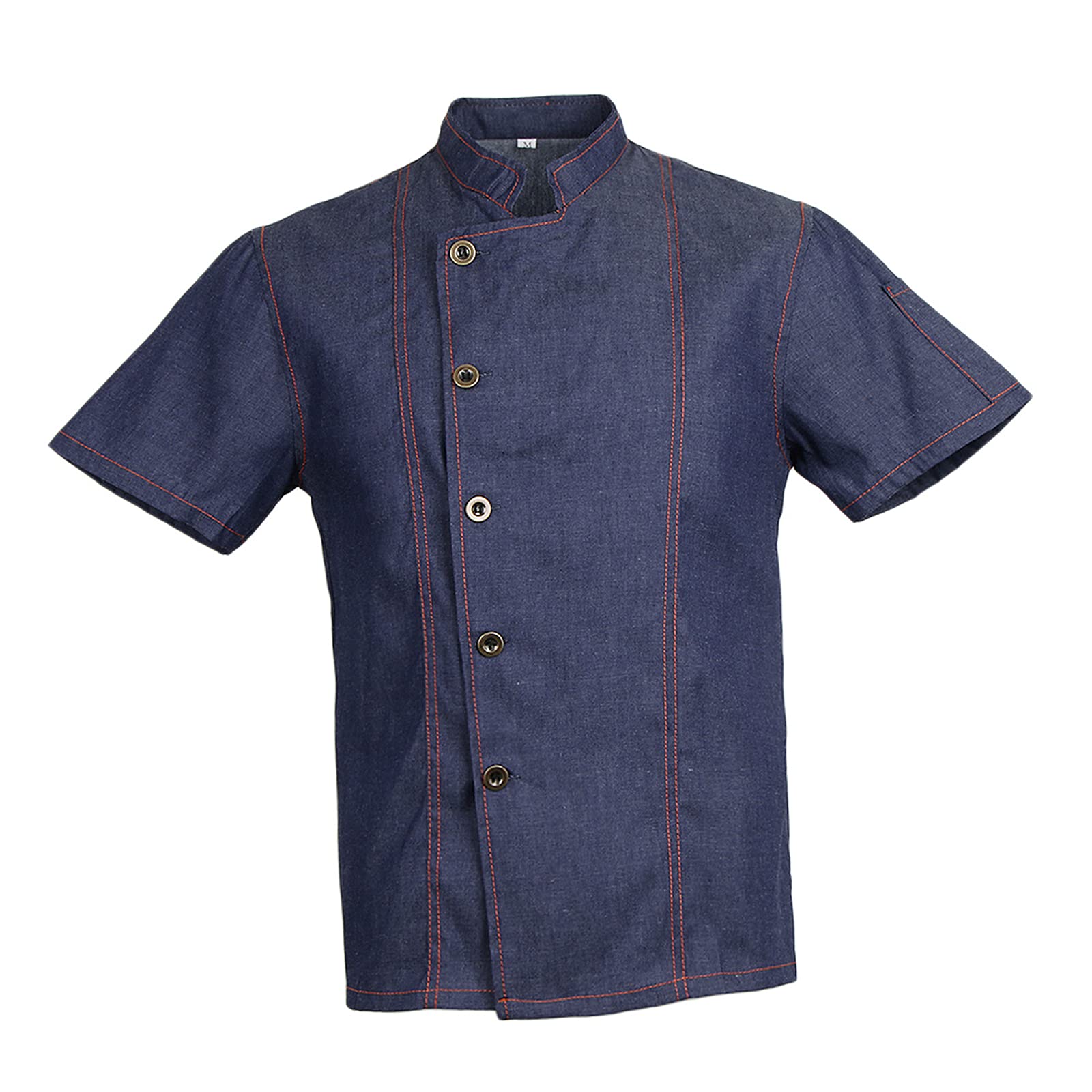 Giacca da cuoco in denim unisex, a maniche corte, divisa da cucina, blu, M