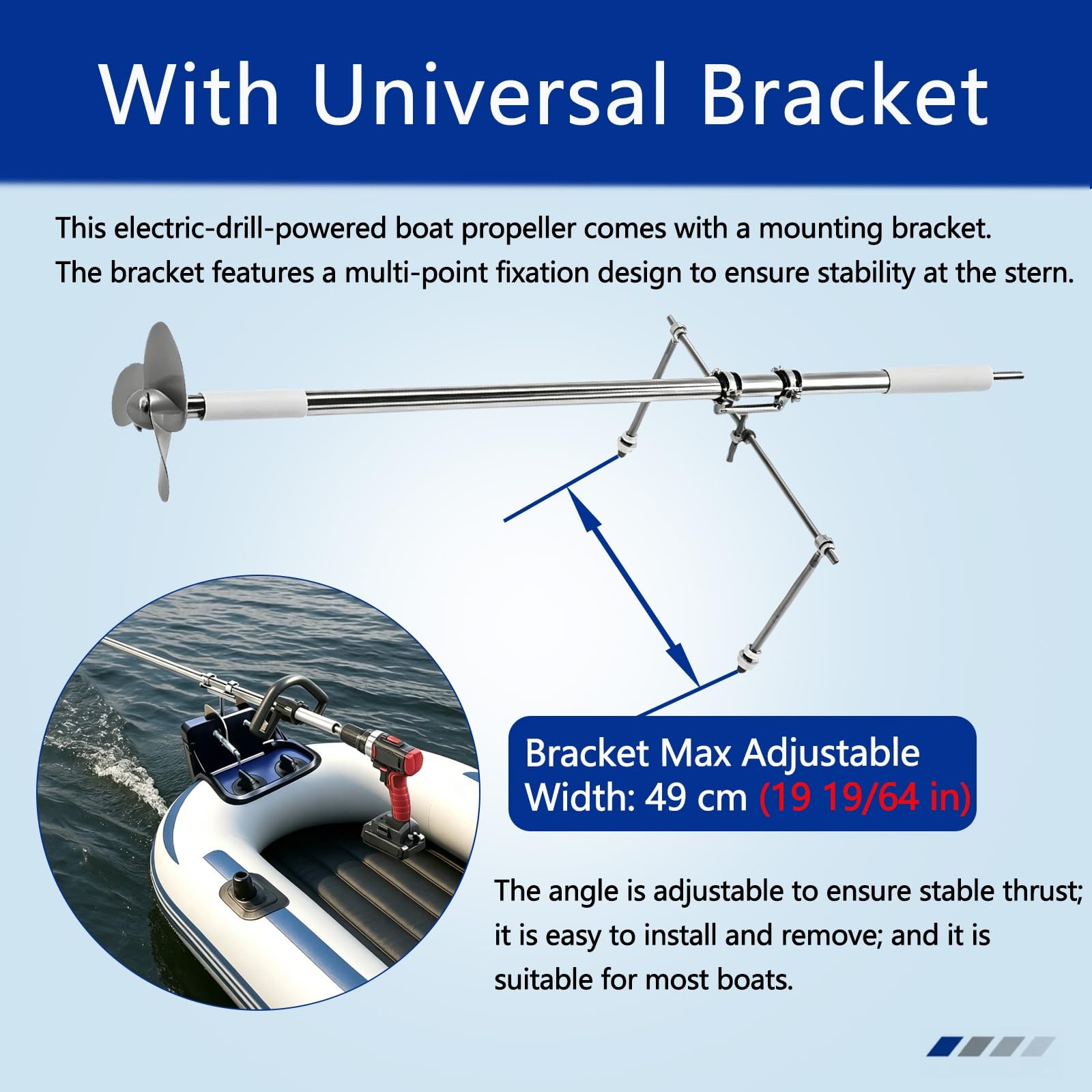 Motor Fueraborda Hélice Taladro Manual Barco, Kit Motor Emergencia balsa con Soporte, Motor direccional para Kayak Jon Boat