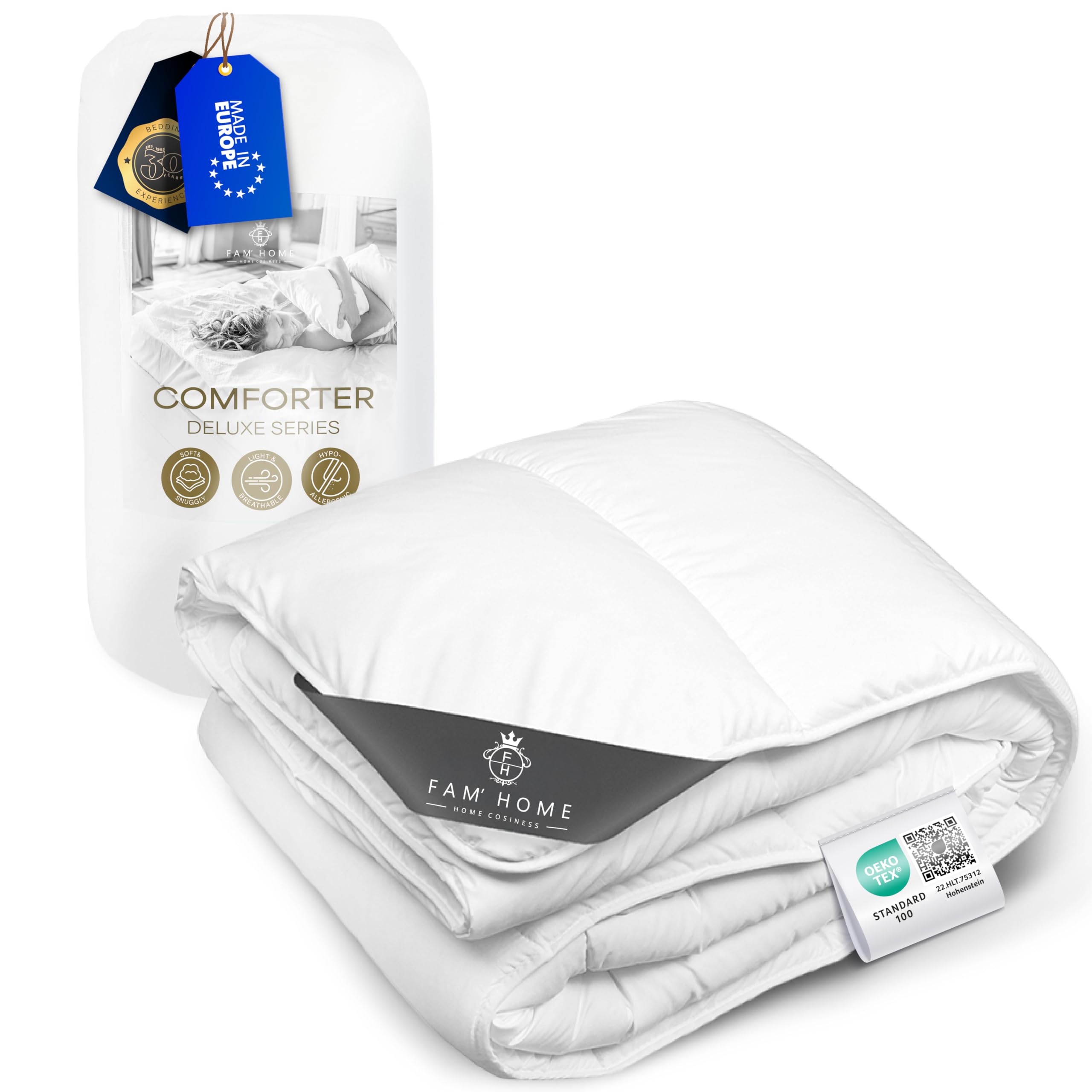 FAM Home Relleno Nordico 135x200 cm Microfibra, Cama 80/90 I Edredon Nordico Cama Hipoalergénico Lavable para el Otoño Blanco OEKO-TEX STANDARD 100