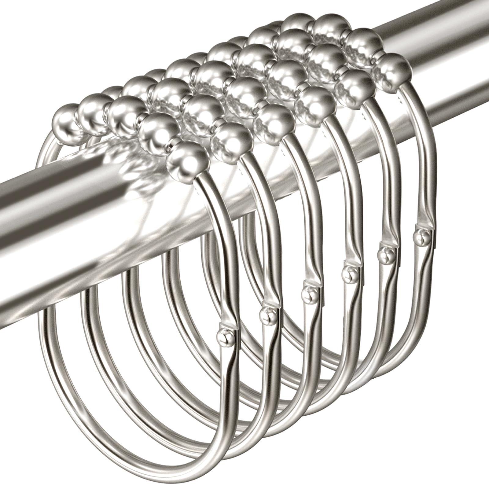 MENGJINGO 12PCS Wide Shower Curtain Hooks Rings, Rust Proof Stainless Steel, Heavy Duty Shower Hooks Rings for Bathroom Shower Rods Curtains Liners, Easy Glide Rollers, Set of 12, Chrome