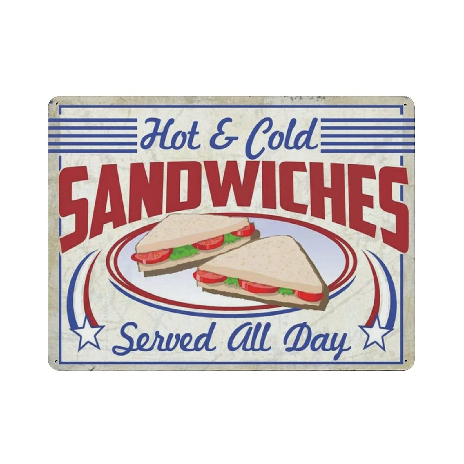 rayprint Metal Tin Sign Hot And Cold Sandwiches Vintage Tin Poster Metal Sign Wall Decoration Country Kitchen Home Garage Decor 12"x16"