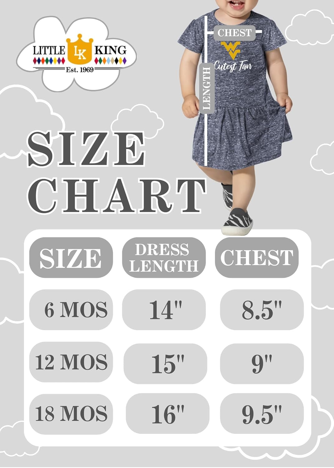Little King NCAA Infant Girls Knobby Dress-Cutest Fan-Sizes 6 Months, 12 Months and 18 Months