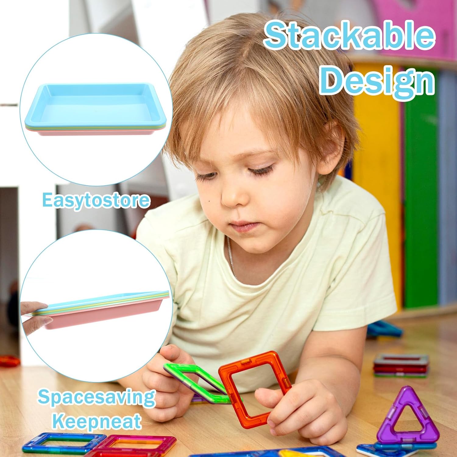 20 Pcs Plastic Art Sand Trays Multicolor Stackable Activity Sensory Tray Paint Mixing Crafts Organizer Serving Accessories for Kids DIY Bead Painting Projects (4 Colors 9.65 x 7 x 0.9 Inch) - Image 4