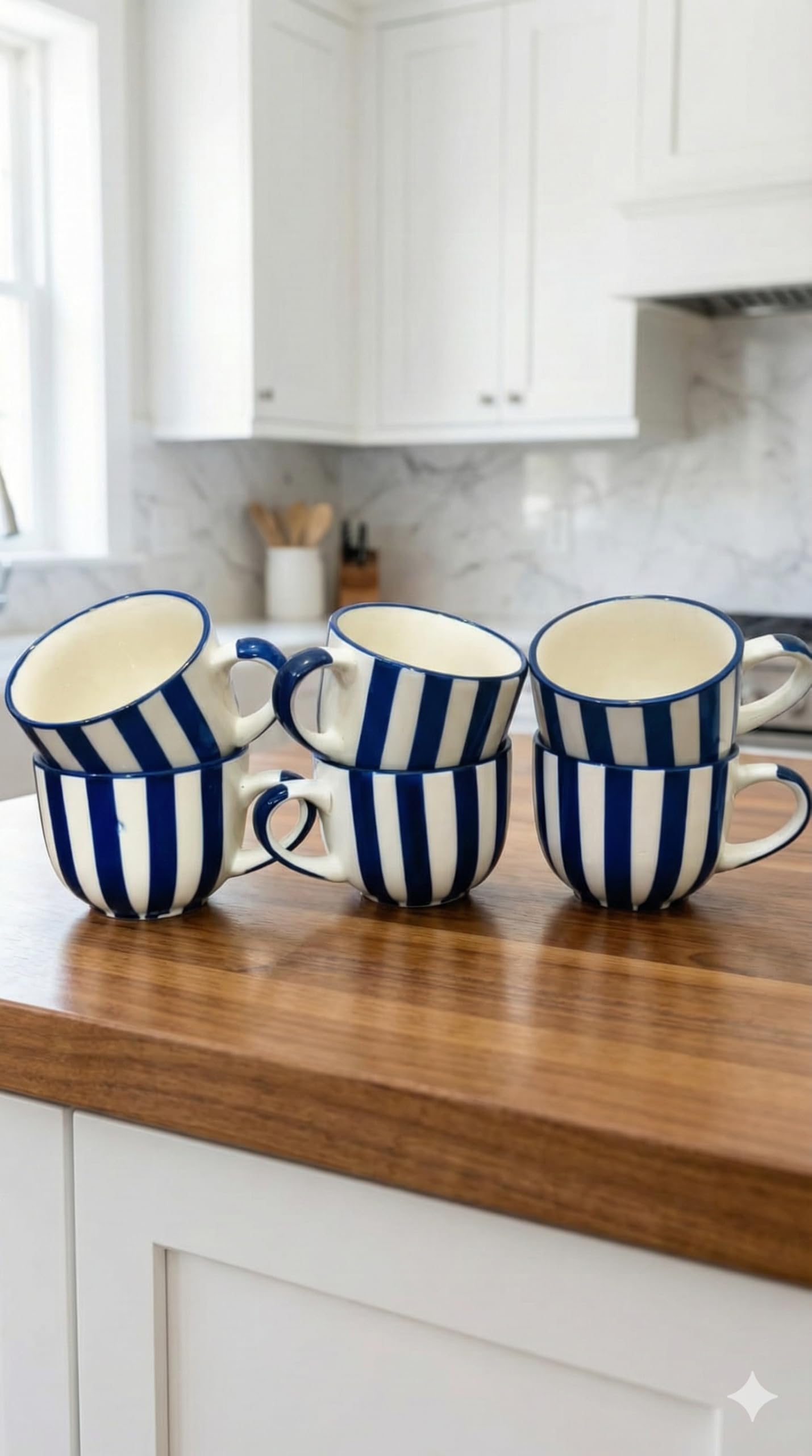 Nice Craft Microwave Safe Ceramic Chai/Tea Cups, Small Tea Cups, 130ml, Set of 6 (Blue & White)