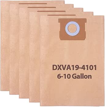 5 Pack DXVA19-4101 Disposable Dust Filter Bags Replacement for DEWALT Shop Vac 6-10 Gallon Wet/Dry Vacuum Models: DXV06P, DXV09P, DXV10P, DXV10S, DXV10SA