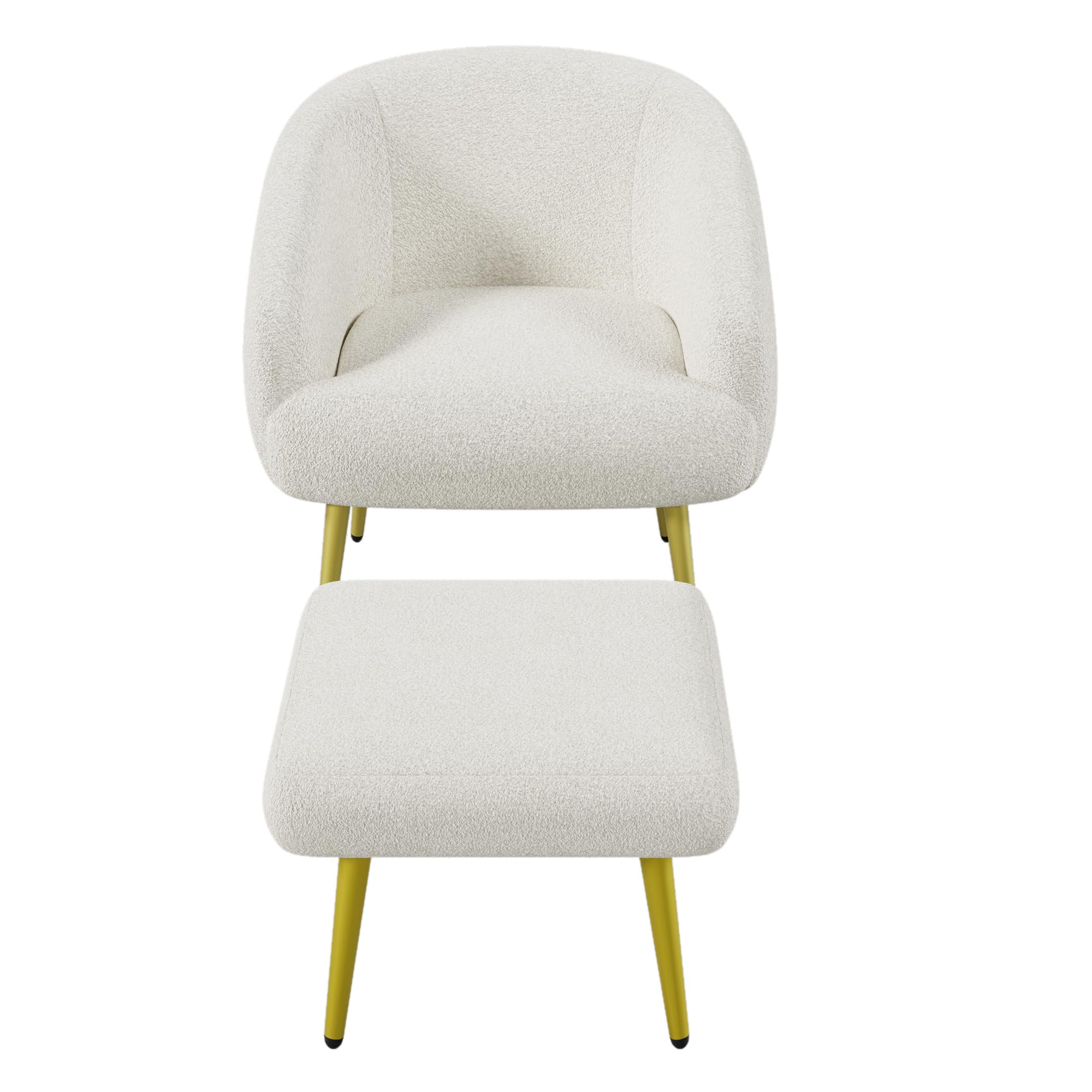Silla tapizada Sherpa moderna con reposapiés, diseño ergonómico, patas doradas, confort lujoso (blanco)