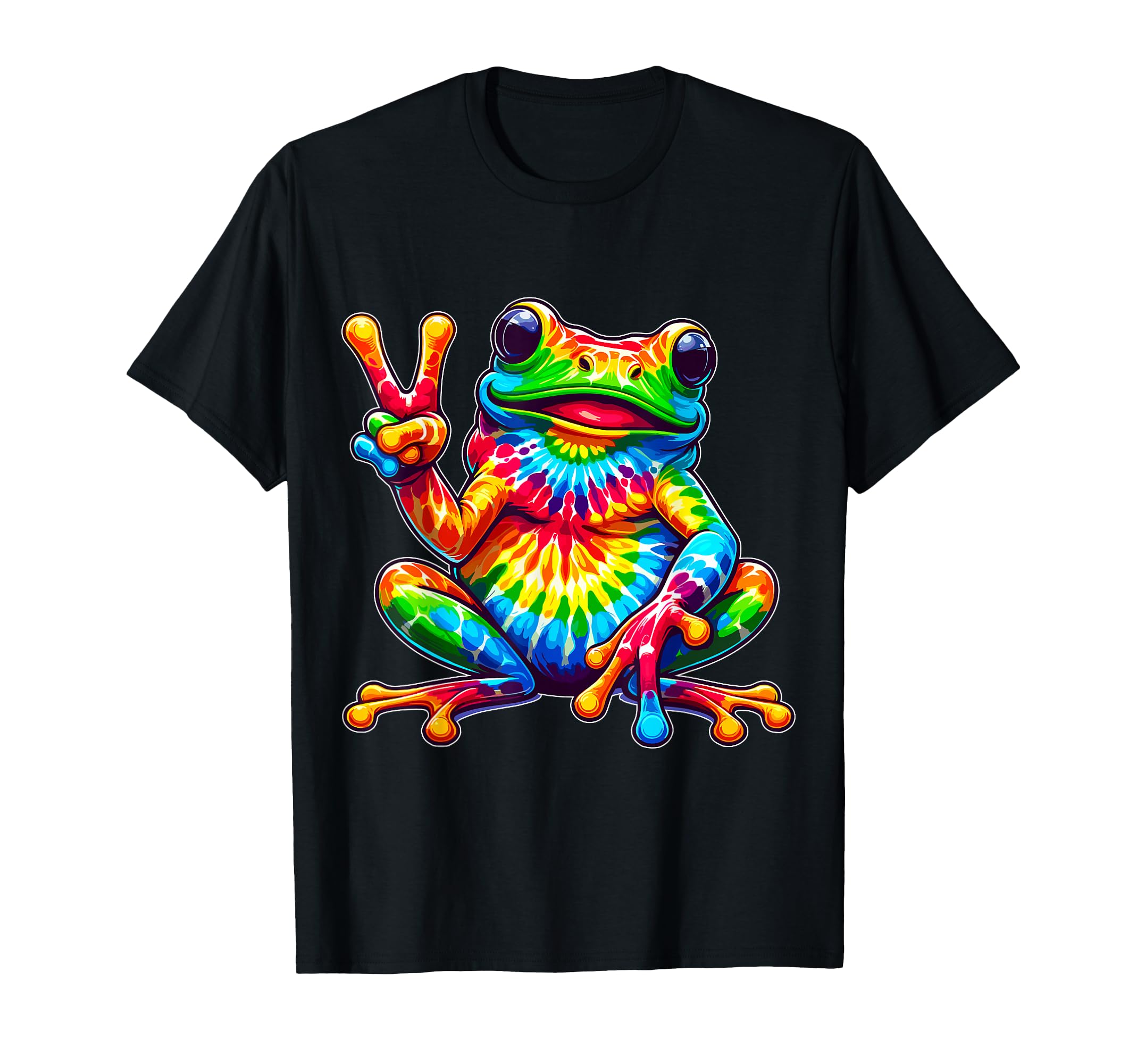 Tie-Dye Frog Peace Sign Hippie Multicolor Cotton 100% T-Shirt Unisex-Adults Small Classic Fit Crew Neck Short Sleeve
