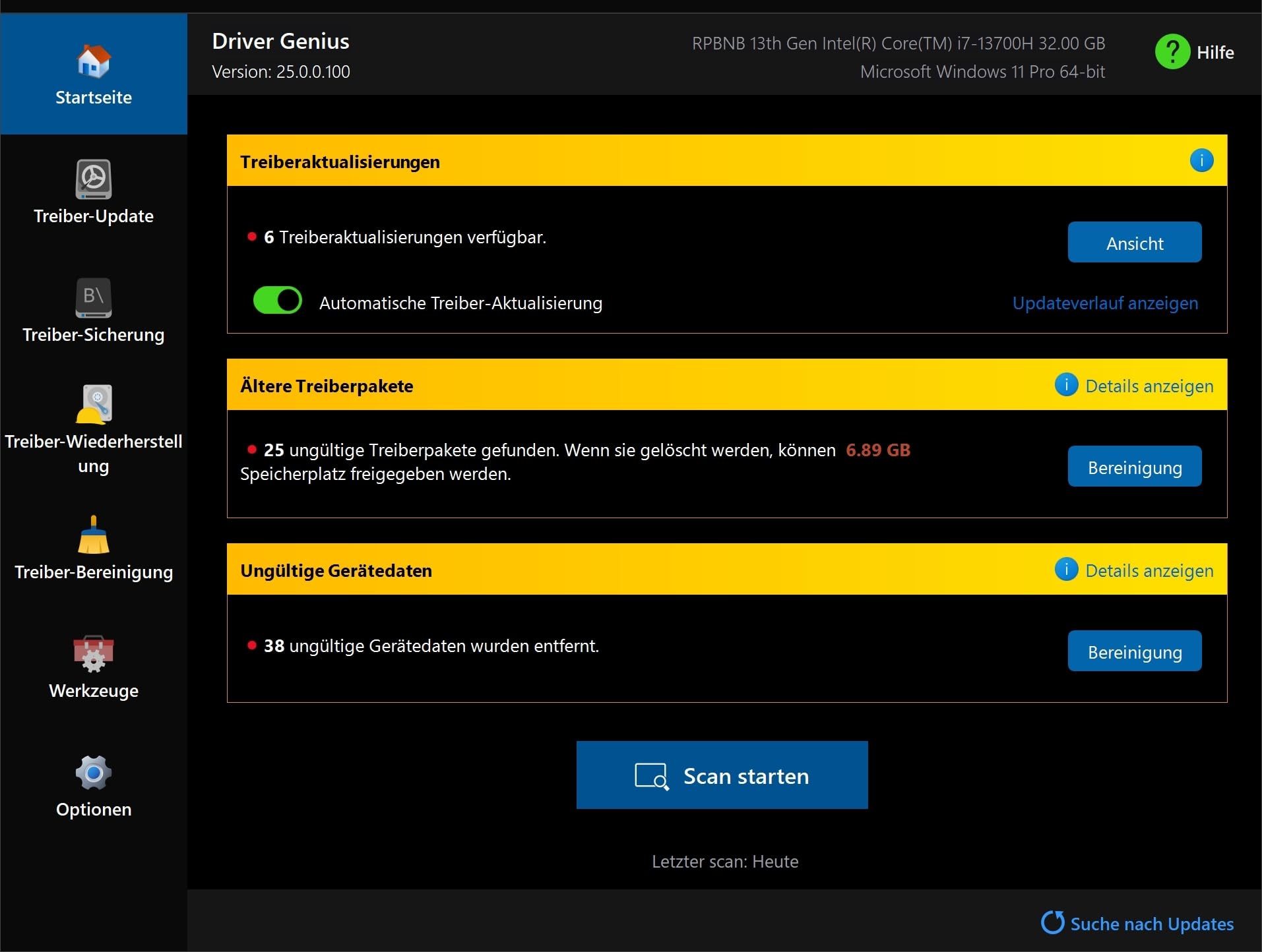 Driver Genius 25 Pro - Automatische Treiber-Updates & Systemübertragung für Windows PCs | Pro | 3 Gerät | 1 Benutzer | 1 Jahr | PC Aktivierungscode per Email