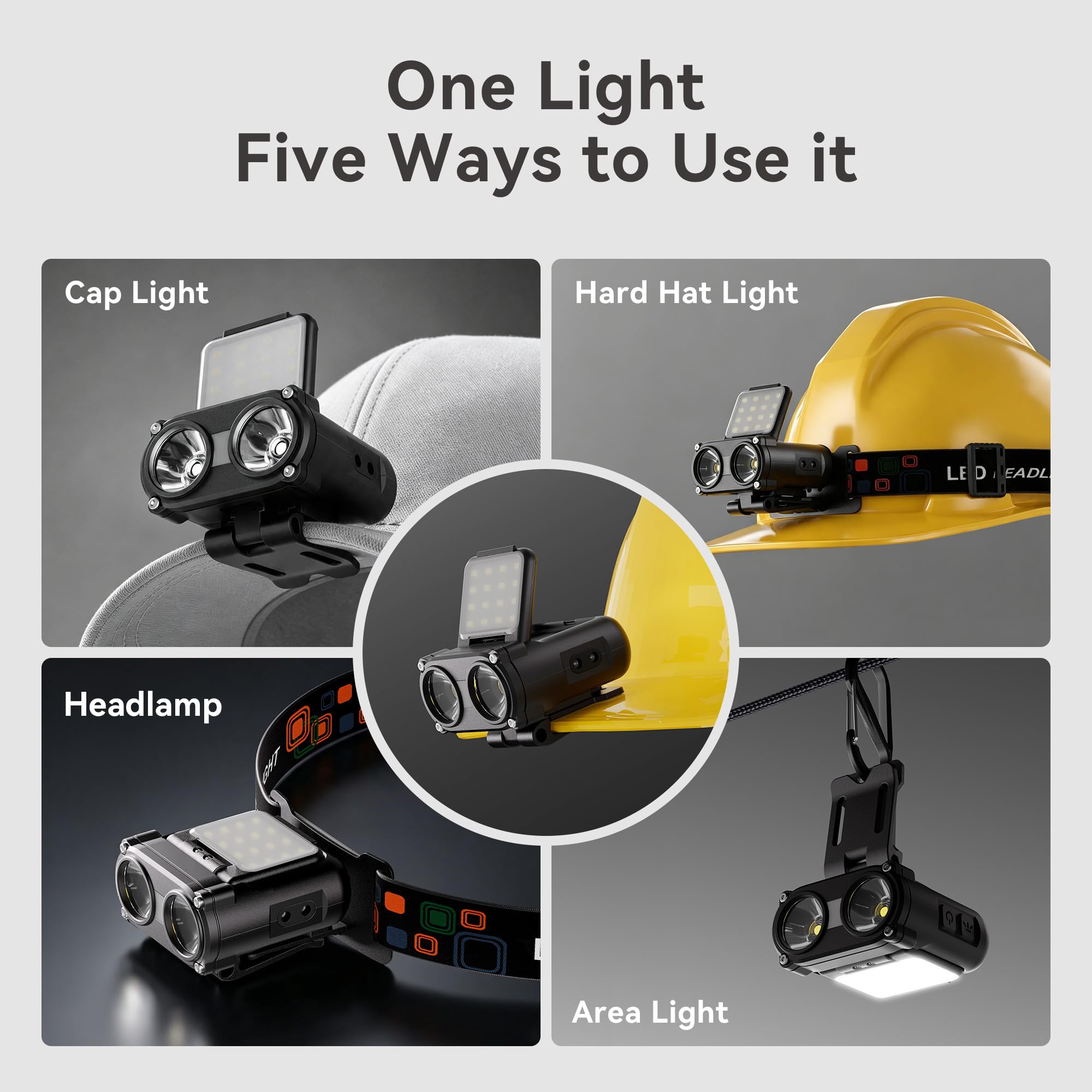 Hopedone - Luz LED para sombrero duro, 800 lúmenes, recargable, regulable, con clip, 180°, ajustable, con manos libres, impermeable, para correr, acampar, cazar, ciclismo (negro)