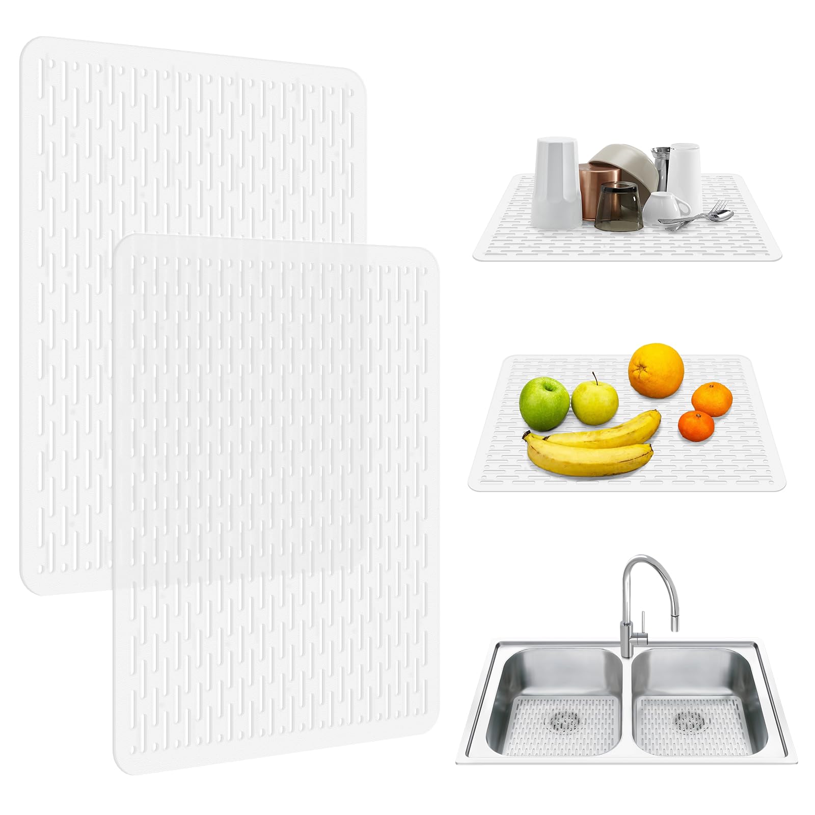 OTHWAY 2 Pack Kitchen Sink Mats, 40*30 CM PVC Sink Protector Mat for Stainless Steel, Sink Drainer Mat Dish Drying Mat Protector Prevents Scratches,Dishes and Glassware