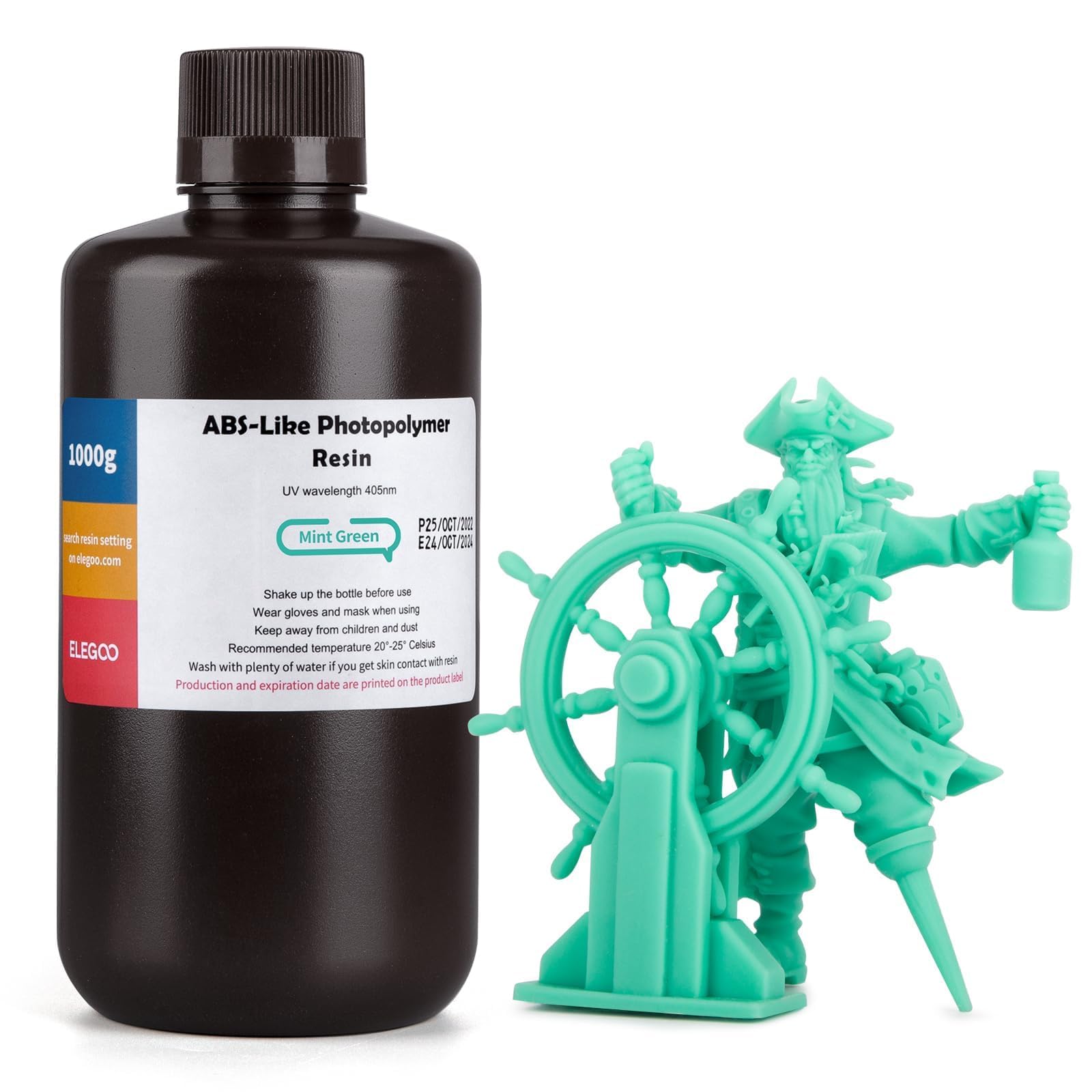 ELEGOO ABS-Like 3D Printer Resin LCD UV-Curing Resin 405nm Standard Photopolymer Resin for Mars Saturn Jupiter MSLA DLP LCD 3D Printing Mint Green 1000g