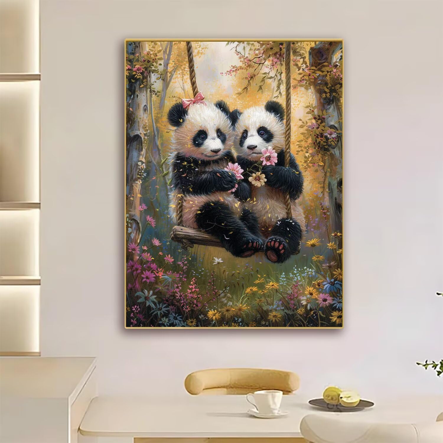 Diamentowe malowanie pełny zestaw drzewa, 5D Panda diamentowe malowanie, DIY haft krzyżykowy diamentowy, rzemiosło artystyczne z kryształowymi kryształowymi kryształami do dekoracji domu salonu