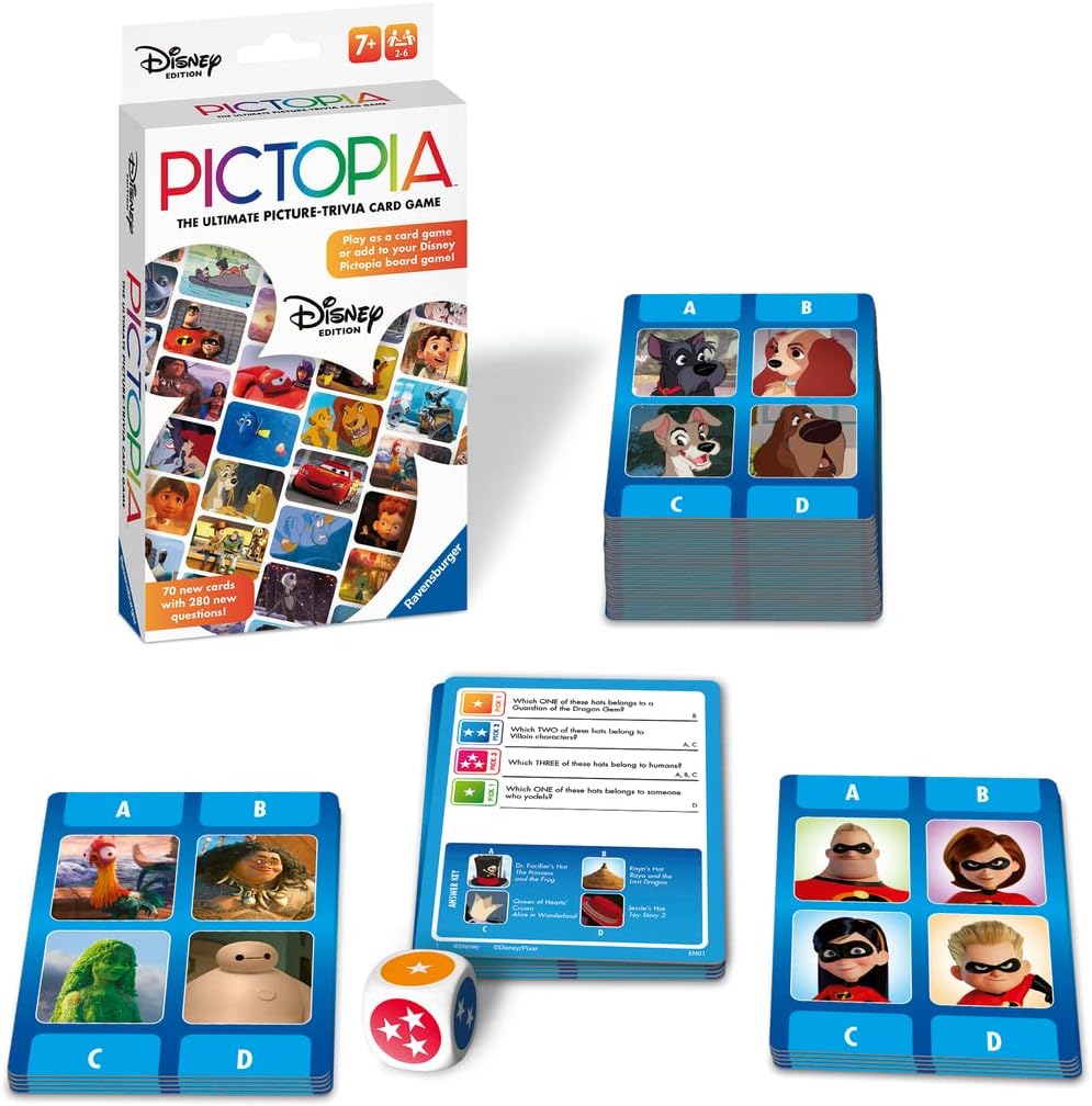 Ravensburger Disney World of Disney Pictopia Card Game - Travel Size Quiz Game for Children and Adults, Learning Fun, Family Binding Time, Ideal for Children Aged 7+