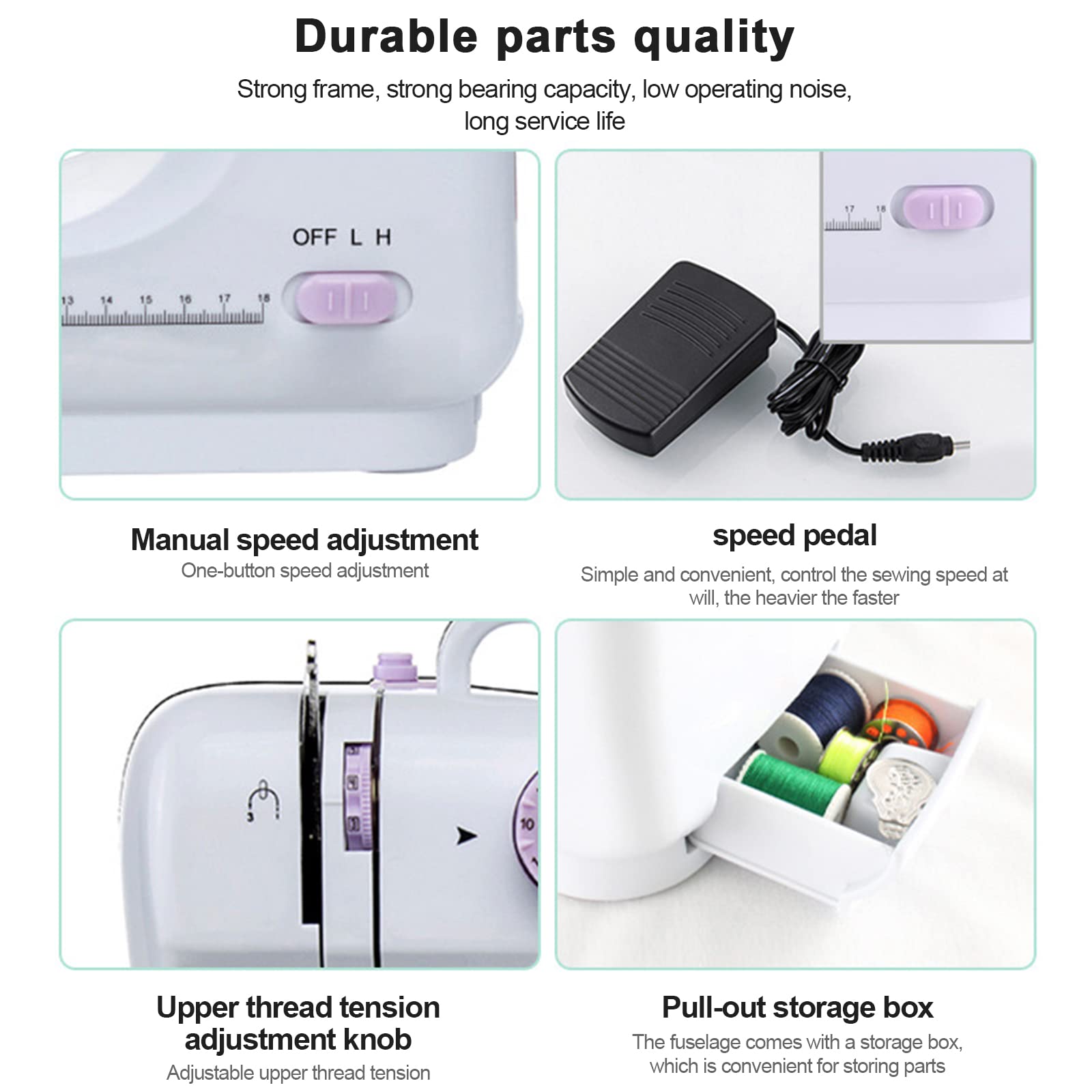 Máquina de coser eléctrica profesional, máquina de coser doméstica portátil de 12 puntos, doble potencia, máquina de coser pequeña, doble línea de puntada inversa overlock máquina de coser con