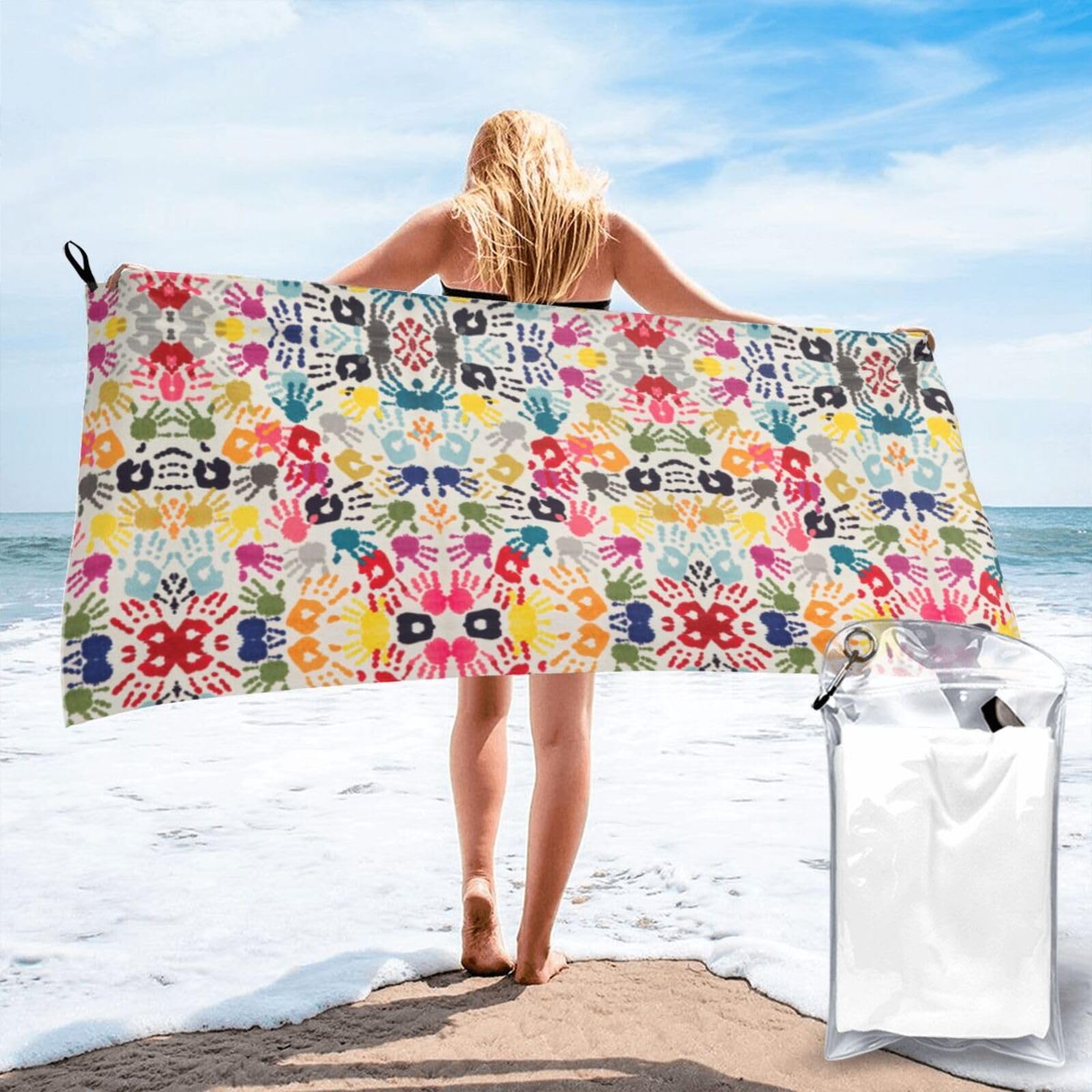 WYCZHY Hand Print Print Beach Towel Soft Quick Dry For Spa Pool Gym Vacation Travelers Women Men Adults Sauna Gift