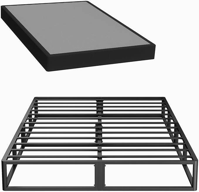 Box Spring Queen, 5 Inch Metal Queen Size Box Spring Only Basics Bed Base, Mattress Foundation,Black Sturdy Heavy Duty Structure with Cover, Noise Free,Easy Assembly