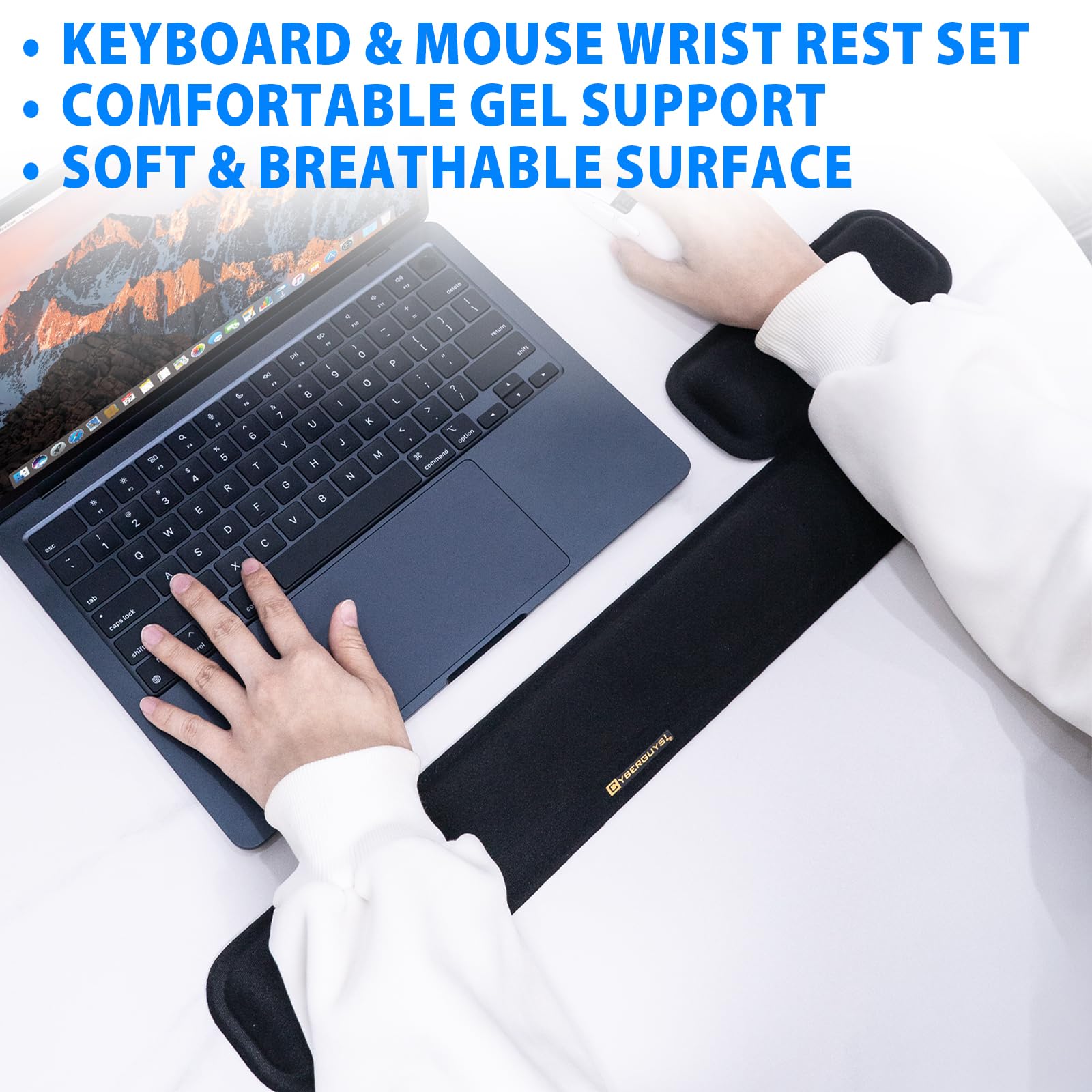 Cyberguys! Ergonomische Maus-Handgelenkauflage, Silikon-Gel-Handgelenkpolster für Maus, weiche Lycra-Oberfläche, Handgelenkstütze, Mauspad, rutschfeste PU-Basis, bequeme Gel-Handgelenkstütze für