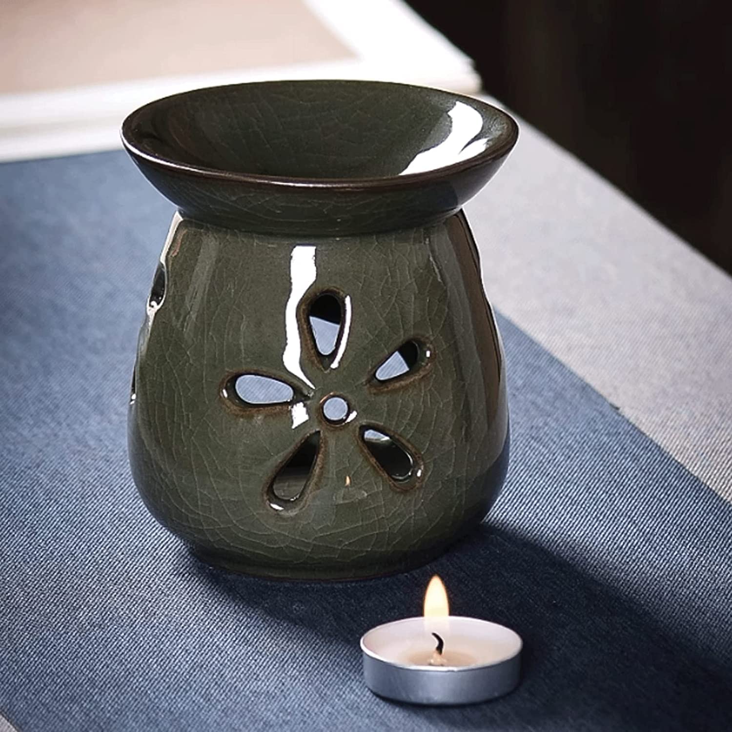 Kominek na olejki eteryczne ręcznie ceramiczny dyfuzor zapachowy dyfuzory olejków eterycznych drążony świecznik do medytacji spa joga ，Palniki do olejków eterycznych