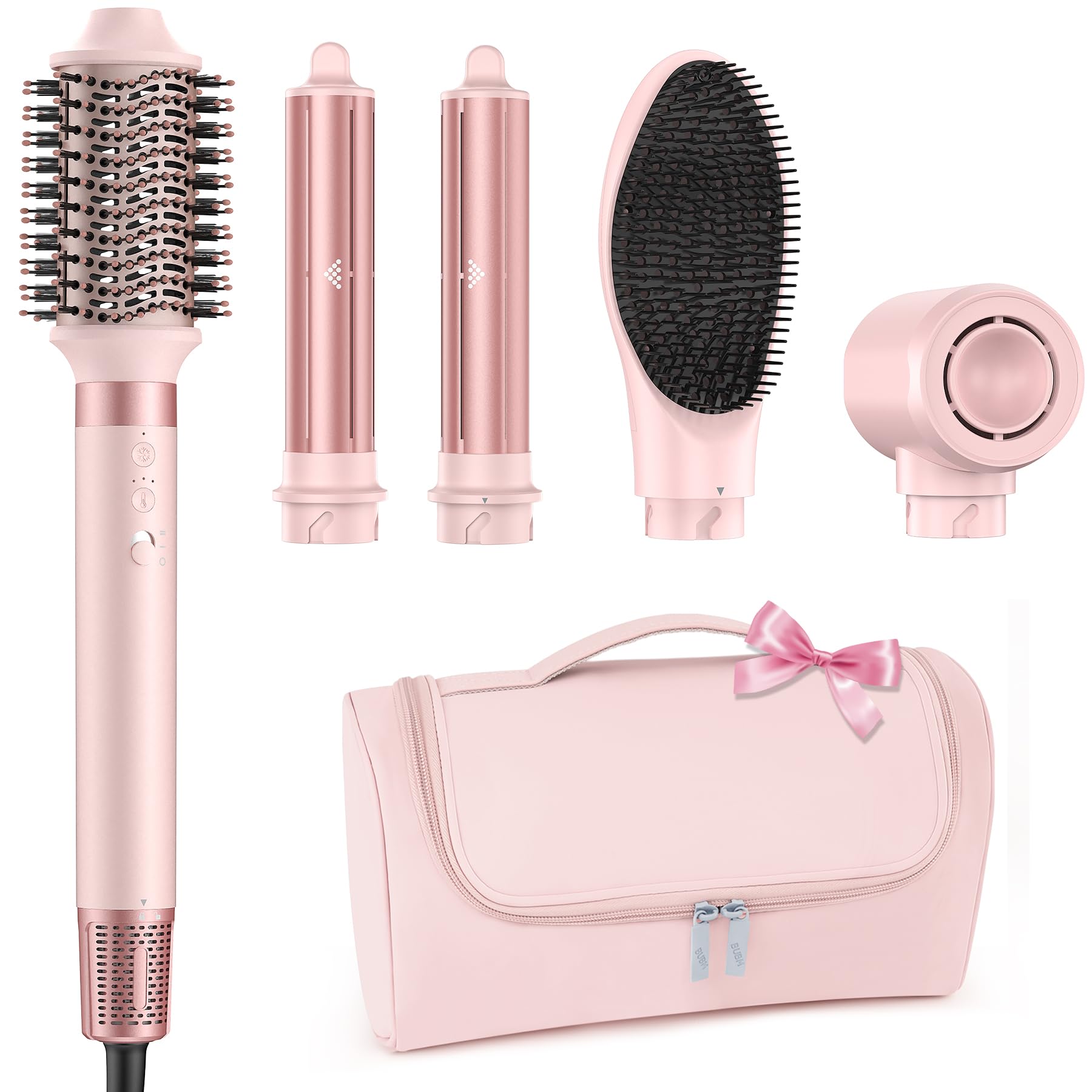 MESCOMB Sèche Cheveux Air Styler 5 en 1 Multifonctionnel 110000 RPM Brosse Soufflante avec Auto Boucleur a Air, Thermal Brush pour Sécher Boucler Lisser Trousse de Rangement