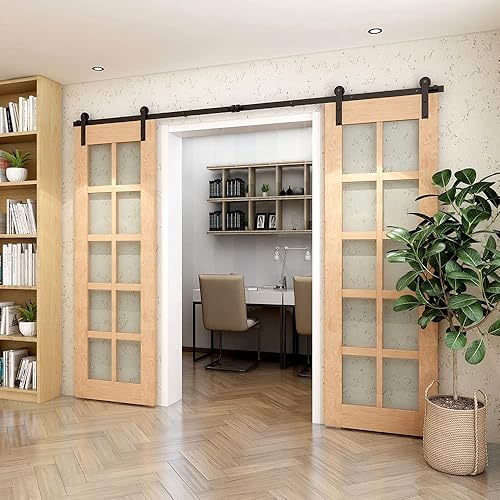 Vista 77 de CCJH - Kit de herrajes para puerta corrediza de granero de 12 pies, resistente, suave y silencioso, fácil de instalar, p/paneles de puerta indiv.