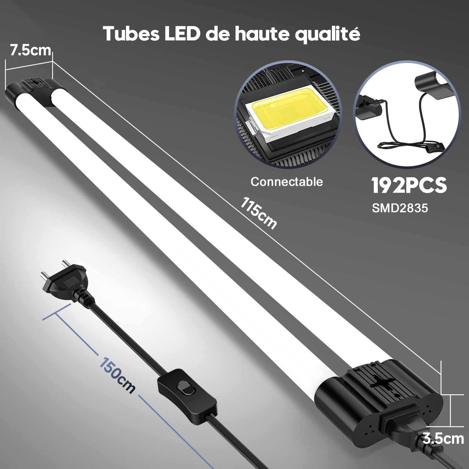 Néon LED 120CM T8 Connectable Reglette LED, 40W 4400LM 6500K Blanc Froid Tube Néon, IP65 Imperméable Luminaire Plafonnier pour Garage Ateliers Sous-Sol Salle de Bain Bureau Parking, 2 Pièces