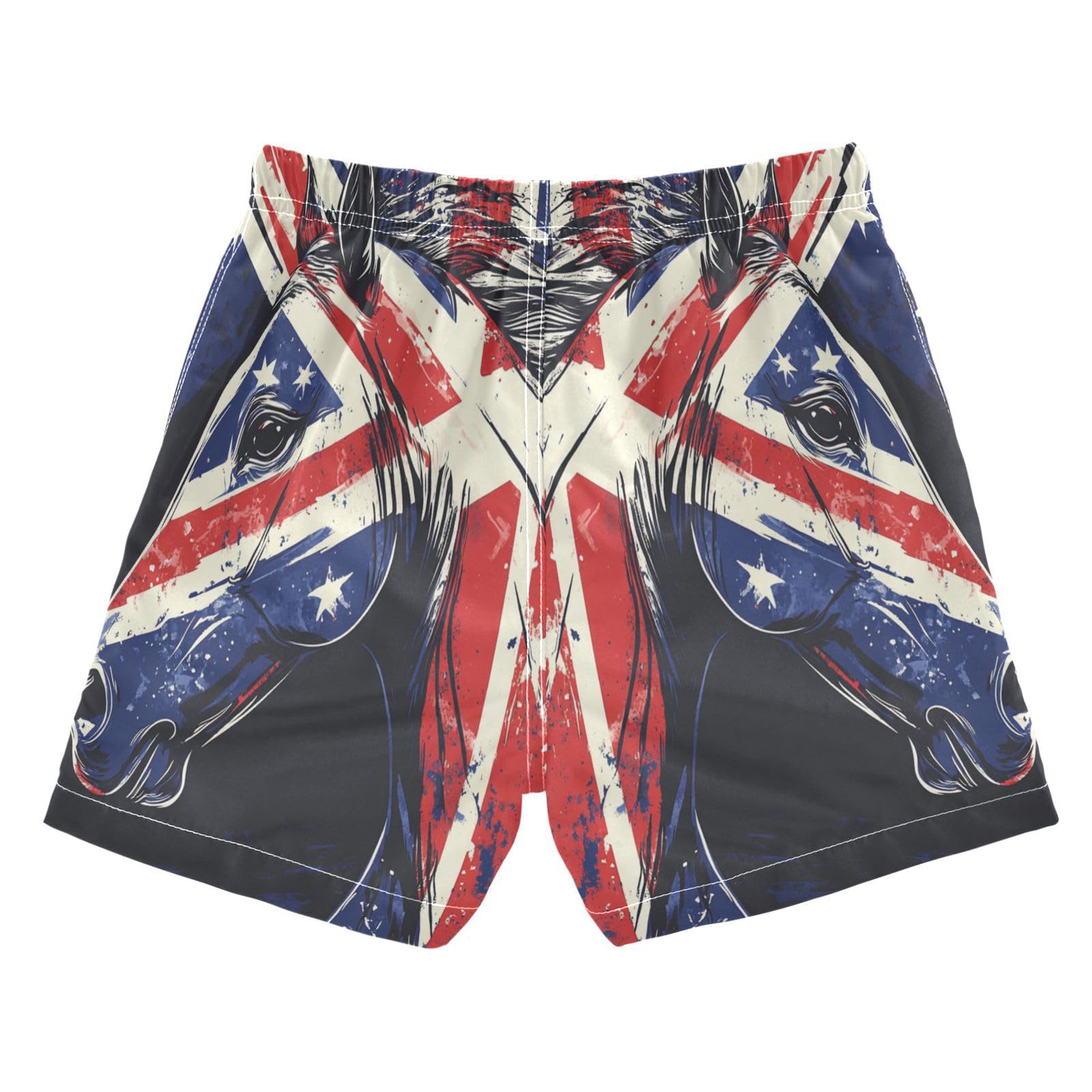 Jucciaco Boys Beach Board Shorts Britain Flag Horse Quick Dry Swim Trunk Swimwear for Kids Multicolor