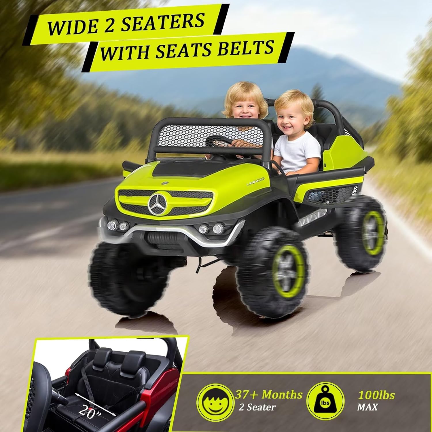 24V 2 Seats Kids Ride on Car Toy with Remote Control Licensed Benz Unimog Electric Car for Kids Battery Powered Electric Vehicle with LED Light, Bluetooth, Music