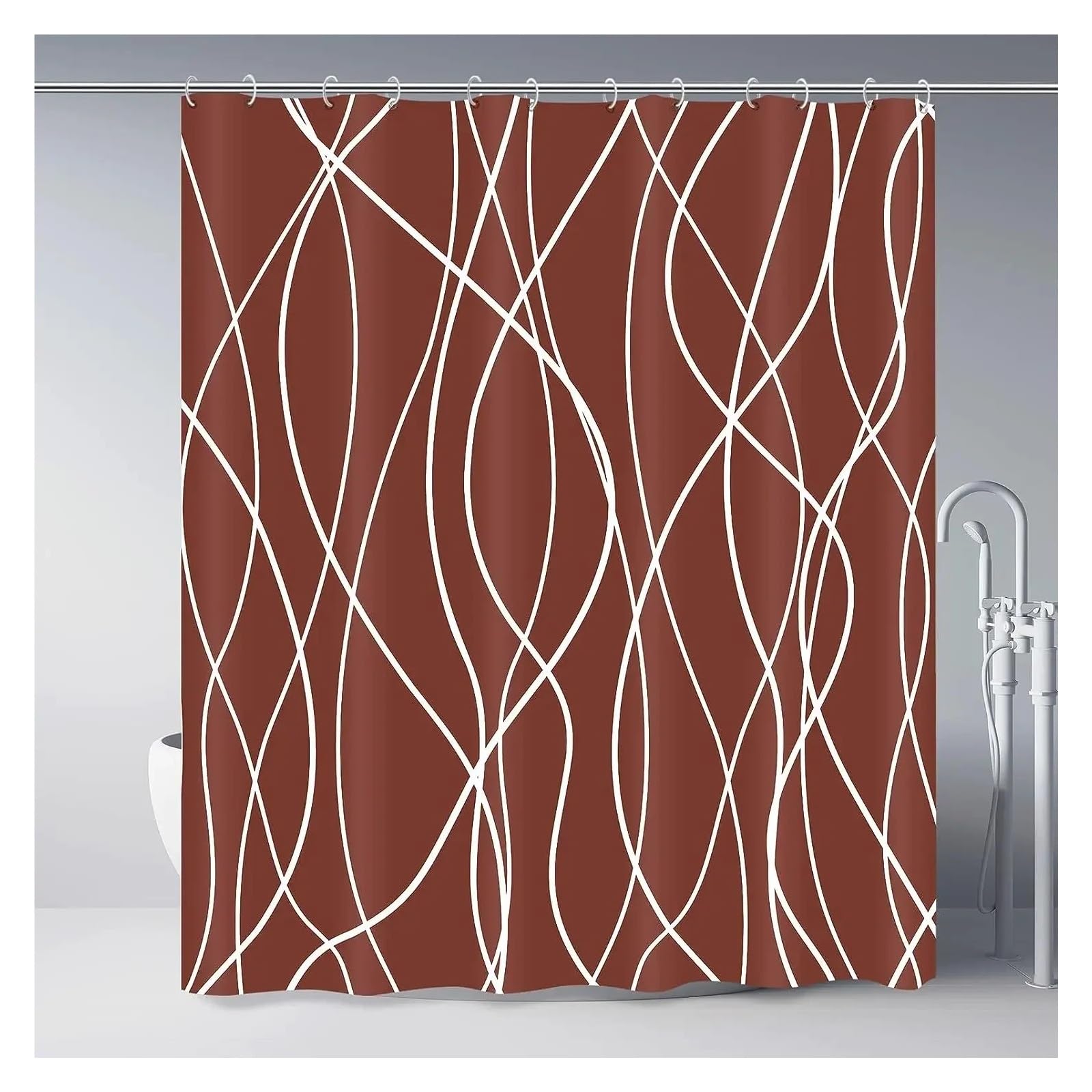 Tenda Doccia Tende da doccia moderna in tessuto ondulato a righe bianche e nere, a righe sfumate, Tende da doccia decorativa for il bagno.(90SH,180x200cm-70x78in)