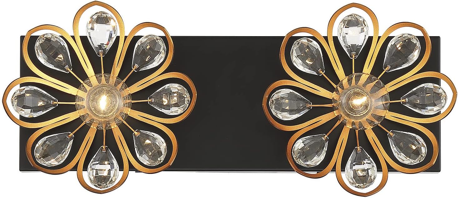 Savoy House 8-1724-2-143 Poppy Vanity, 2-Light 120 Total Watts, Matte Black w/Warm Brass Accents