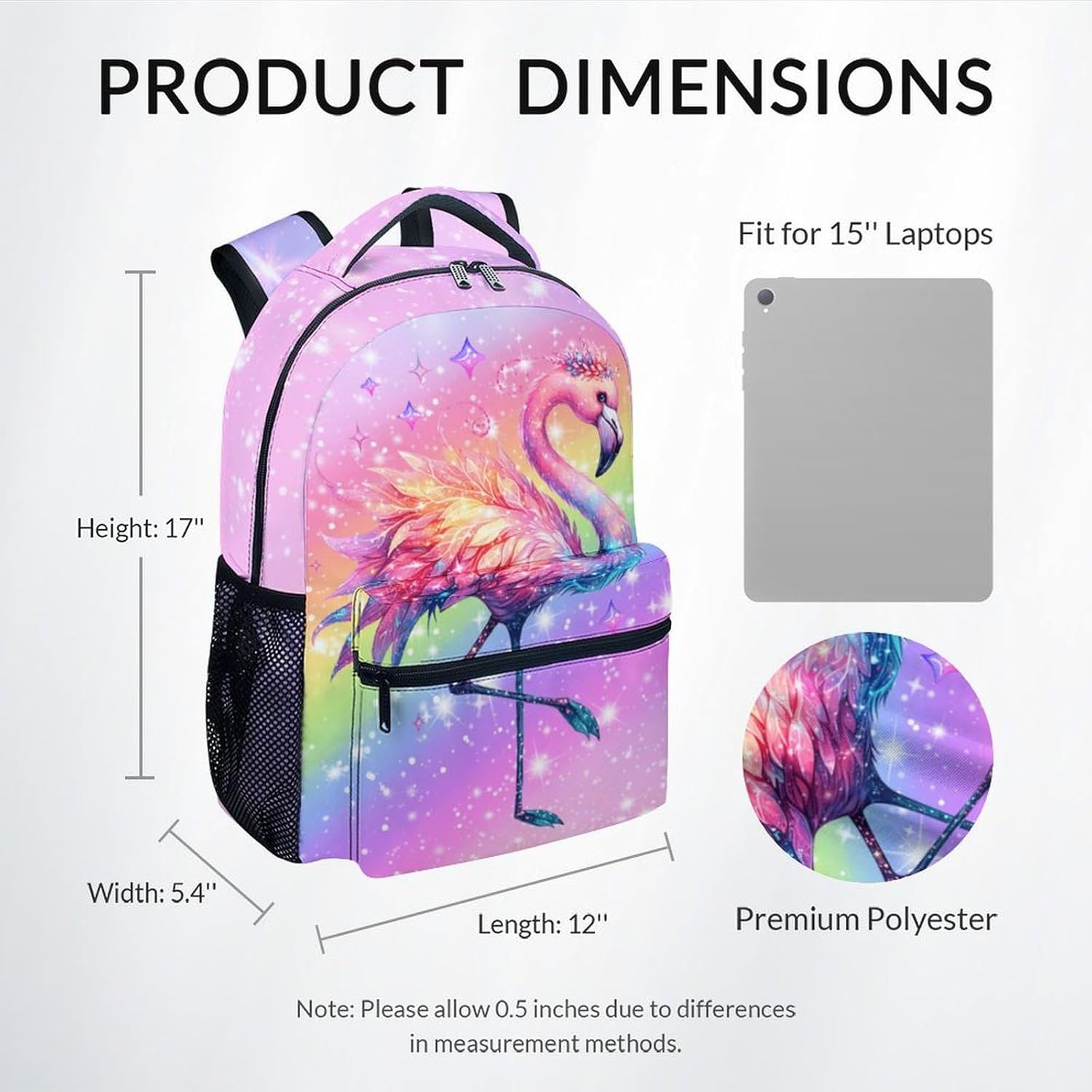 Kids Backpack, Flamingo Backpacks for Girls, 17" Bookbag for Preschool Kindergarte Elementary, Cute Rainbow School Bag for Toddler
