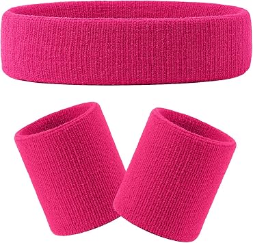 Hoter Sweatband Set Sports Headband Wristband Set Sweatbands Terry Cloth Wristband Athletic Exercise Basketball Wrist Sweatband and Headbands Moisture Wicking Sweat Absorbing Head Band