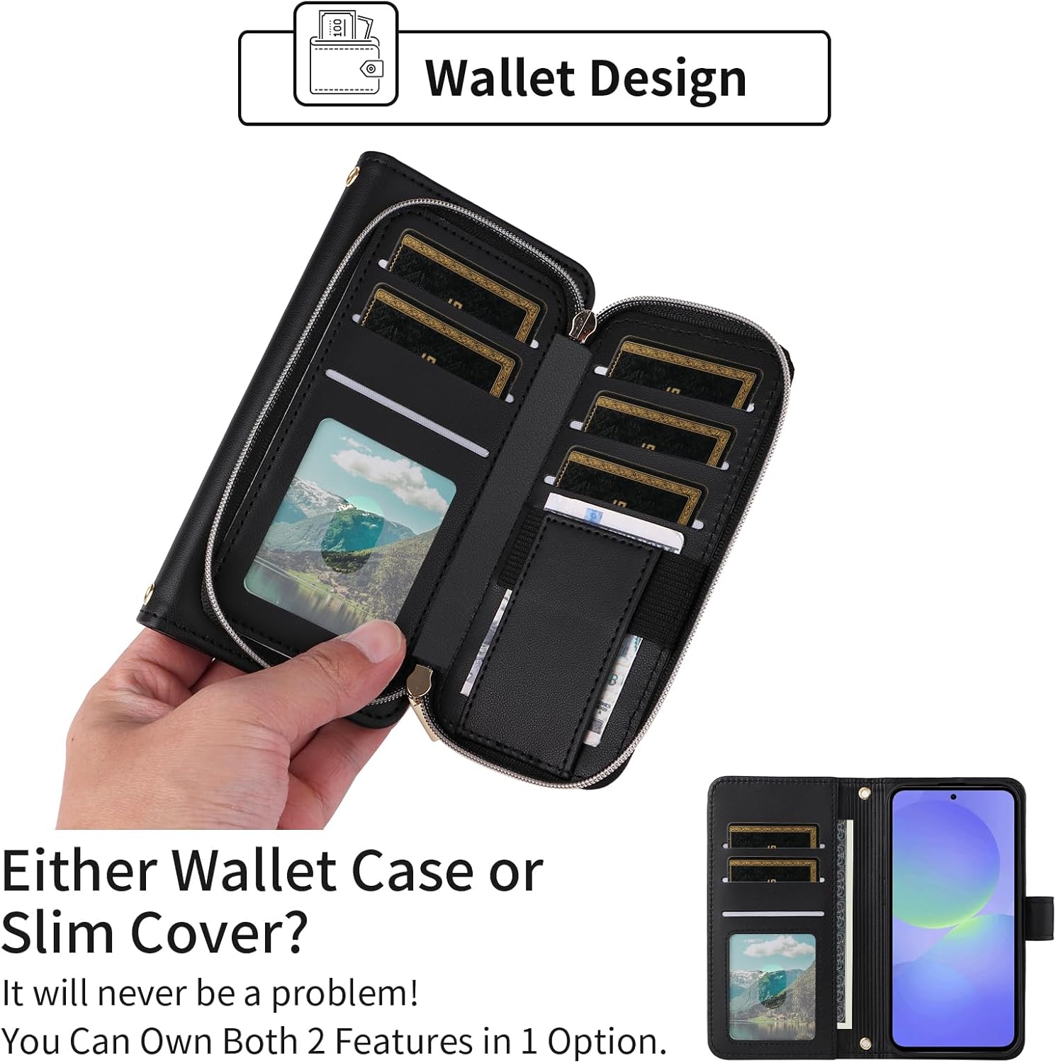Argyle Wallet Case for Samsung Galaxy A16/A26 5G with Wrist/Shoulder Strap, 9+ Card Slots Zipper Purse Stand Checkered Cell Phone Cover for A 16 26 16A 26A 4G SM-A166U Women Girls Black