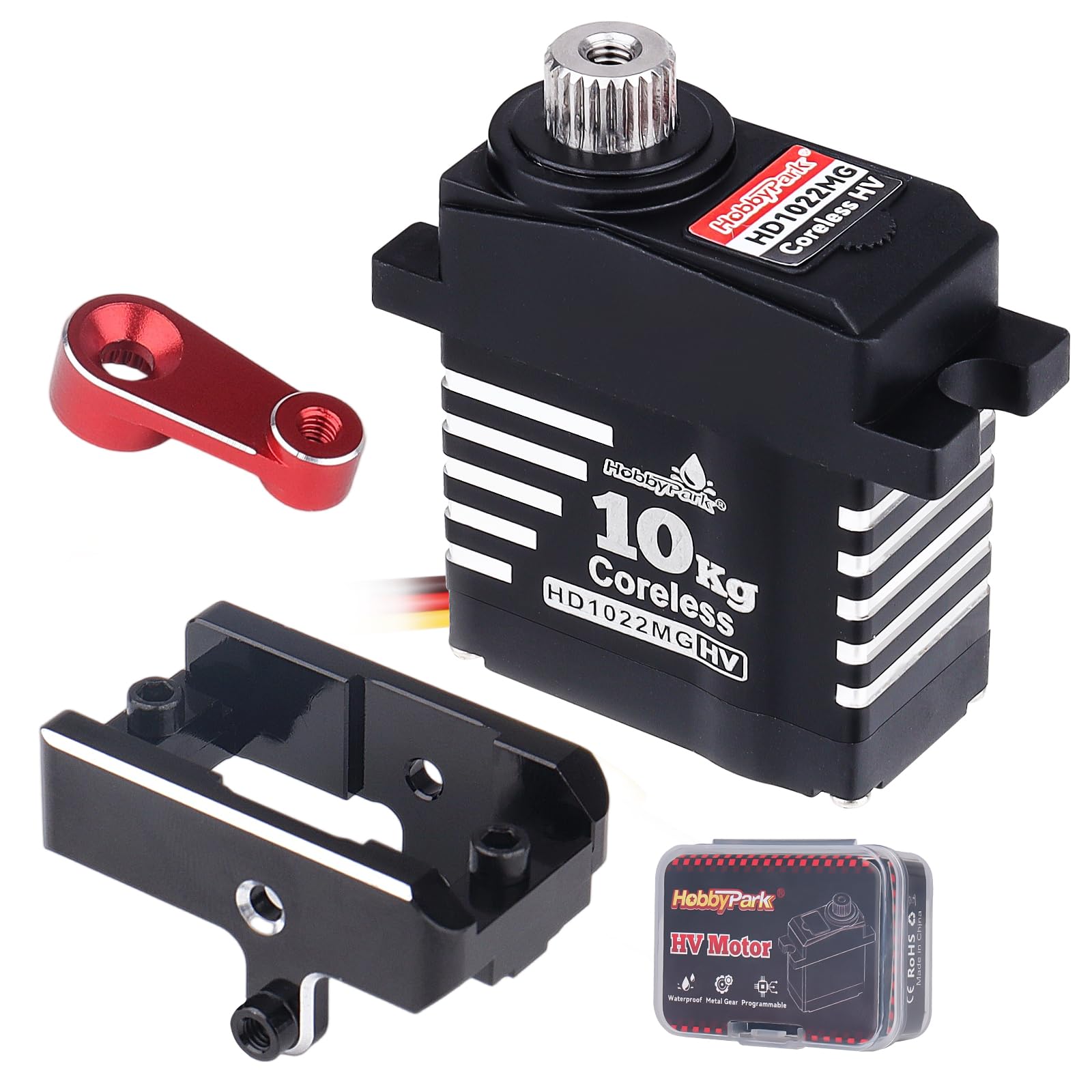 HobbyPark Waterproof for TRX4MT TRX4M Servo 10kg High Torque Steering Servo Coreless Motor with Servo Mount Bracket and Arm Set Metal Gear Digital Servo Motor fit 1/18 Crawler Car Upgrades Parts
