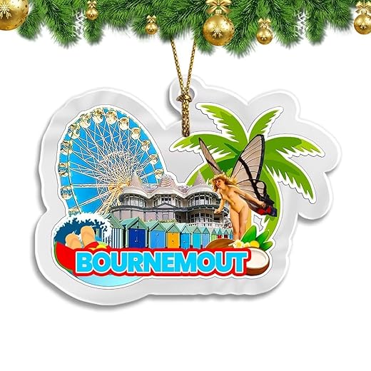 Bournemout UK UK Christmas Ornament Transparent Acrylic Double Sided Tree Decoration Pendant Travel Souvenir Tourist Collection Personalized Car Backpack Accessories -3216