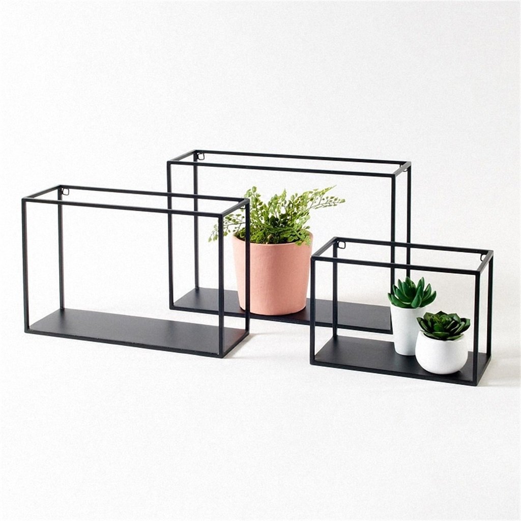 Baldas flotantes Estante Flotante de Pared de Hierro para Sala de Estar Pantalla de Almacenaje de Estante Unidad de Decoración de Bastidor Marco Retro Loft Estilo Industrial Conjunto de 3