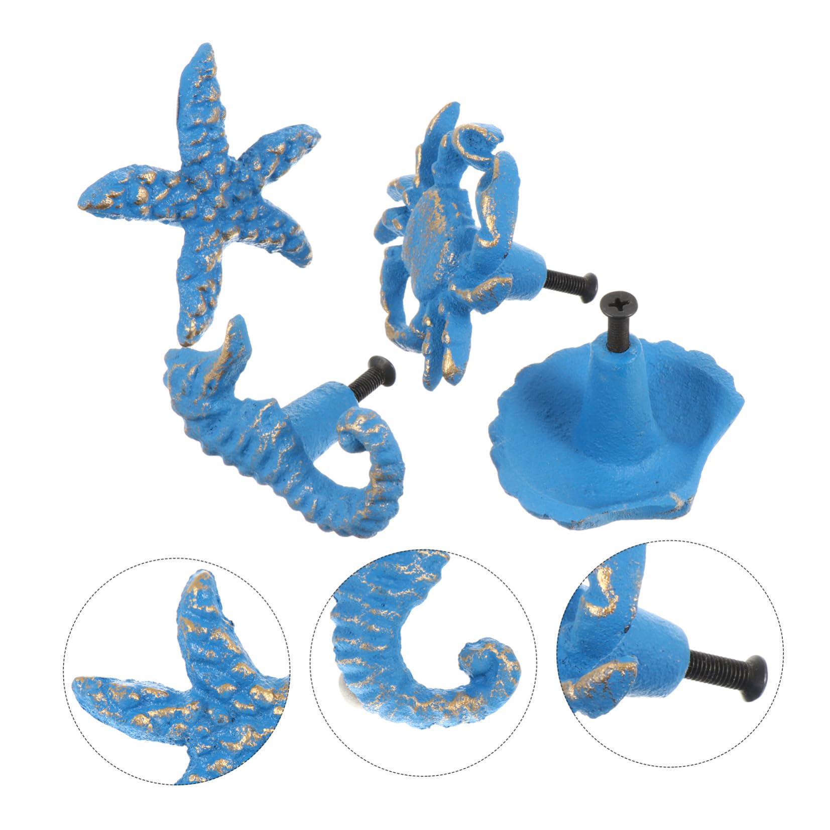 Maniglie per Mobili Stile Marino Retrò, 4 Pezzi in Ferro Blu, Facile da Installare, per Armadi e Credenze, Decorazione la Casa