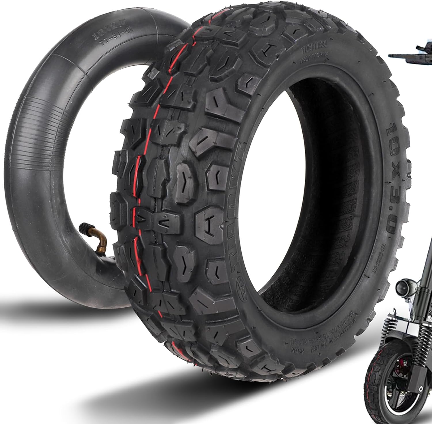 Electric Scooter Tire, 10 Inch 10X3.0 Off-Road Inner Outer Tire, 255X80 Non-Slip Wear-Resistant Thick Rubber for Speedual Grace 10 Zero product image
